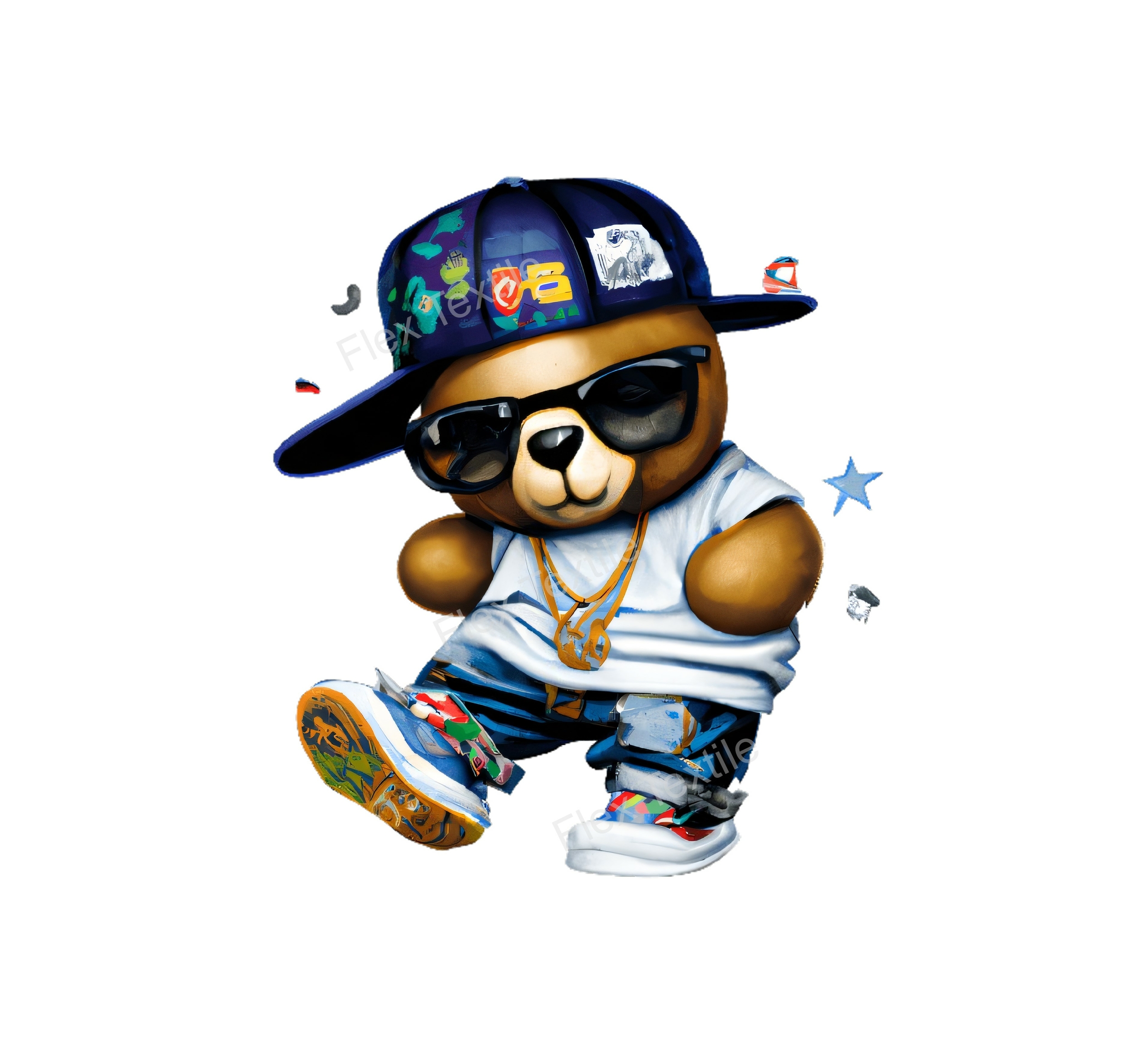 ourson dans casquette transfert thermocollant impression dtf flex textile