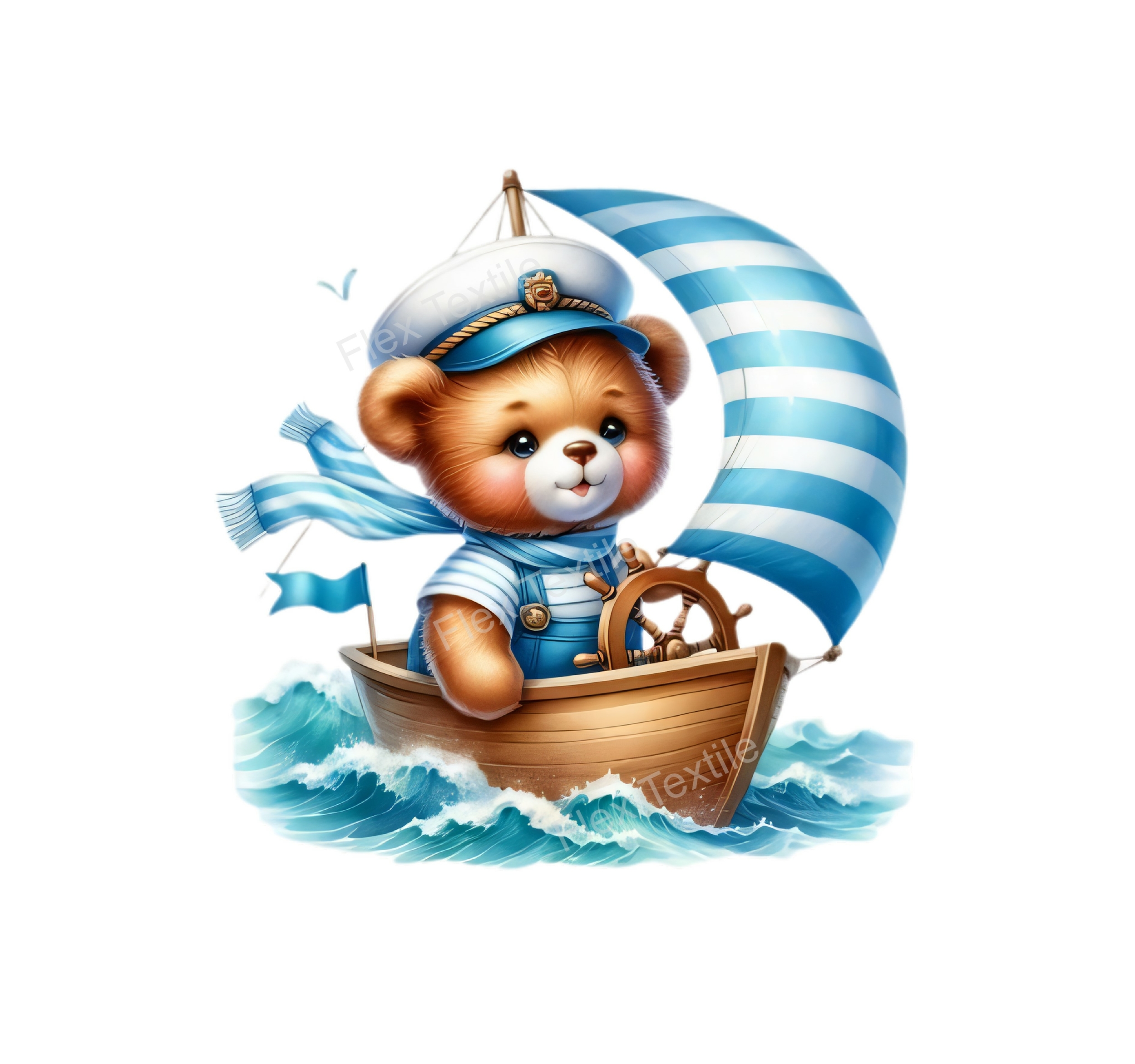 ourson marin bateau transfert thermocollant impression dtf flex textile