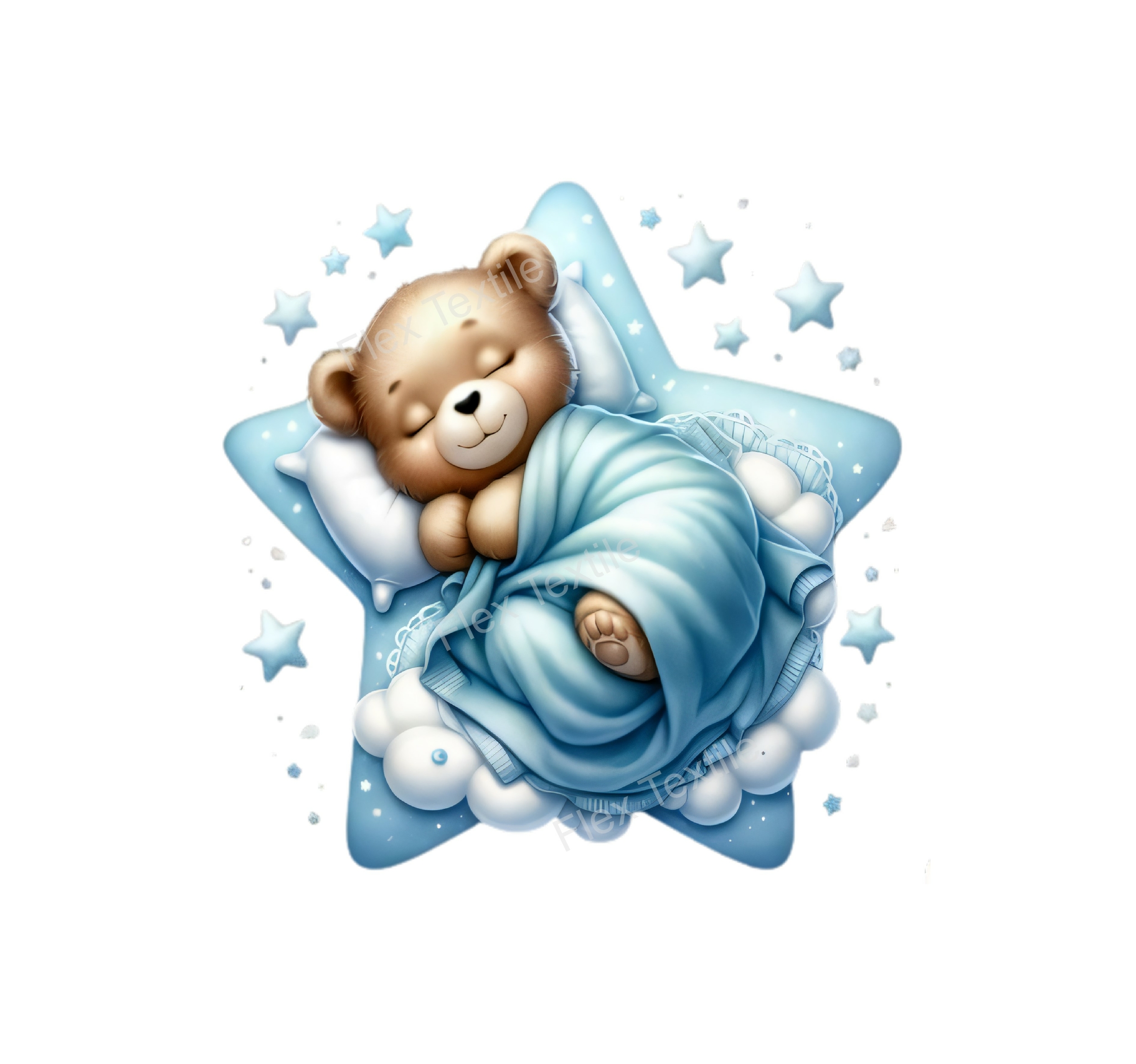 ourson bleu étoile transfert thermocollant impression dtf flex textile