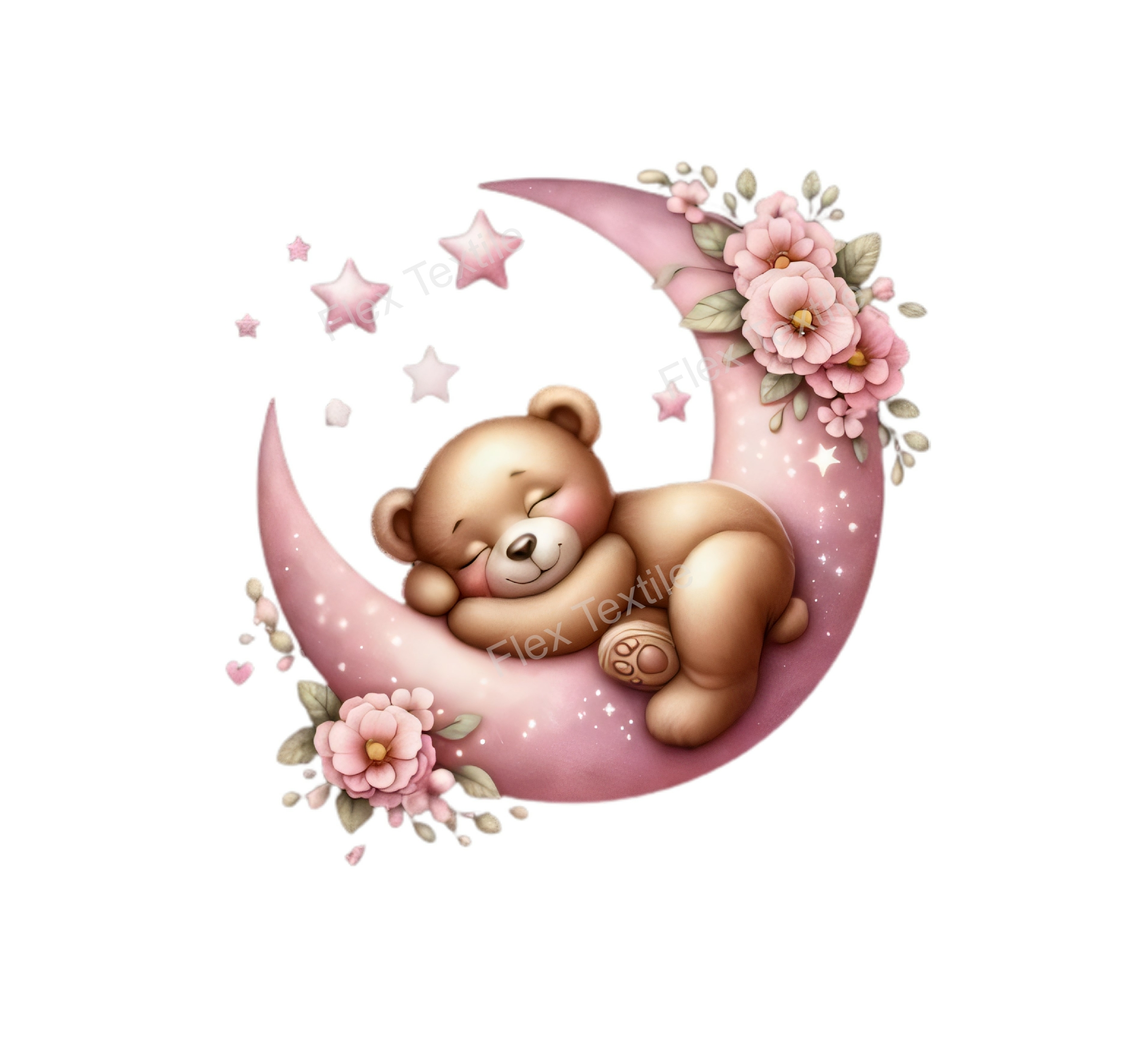 ourson lune rose transfert thermocollant impression dtf flex textile