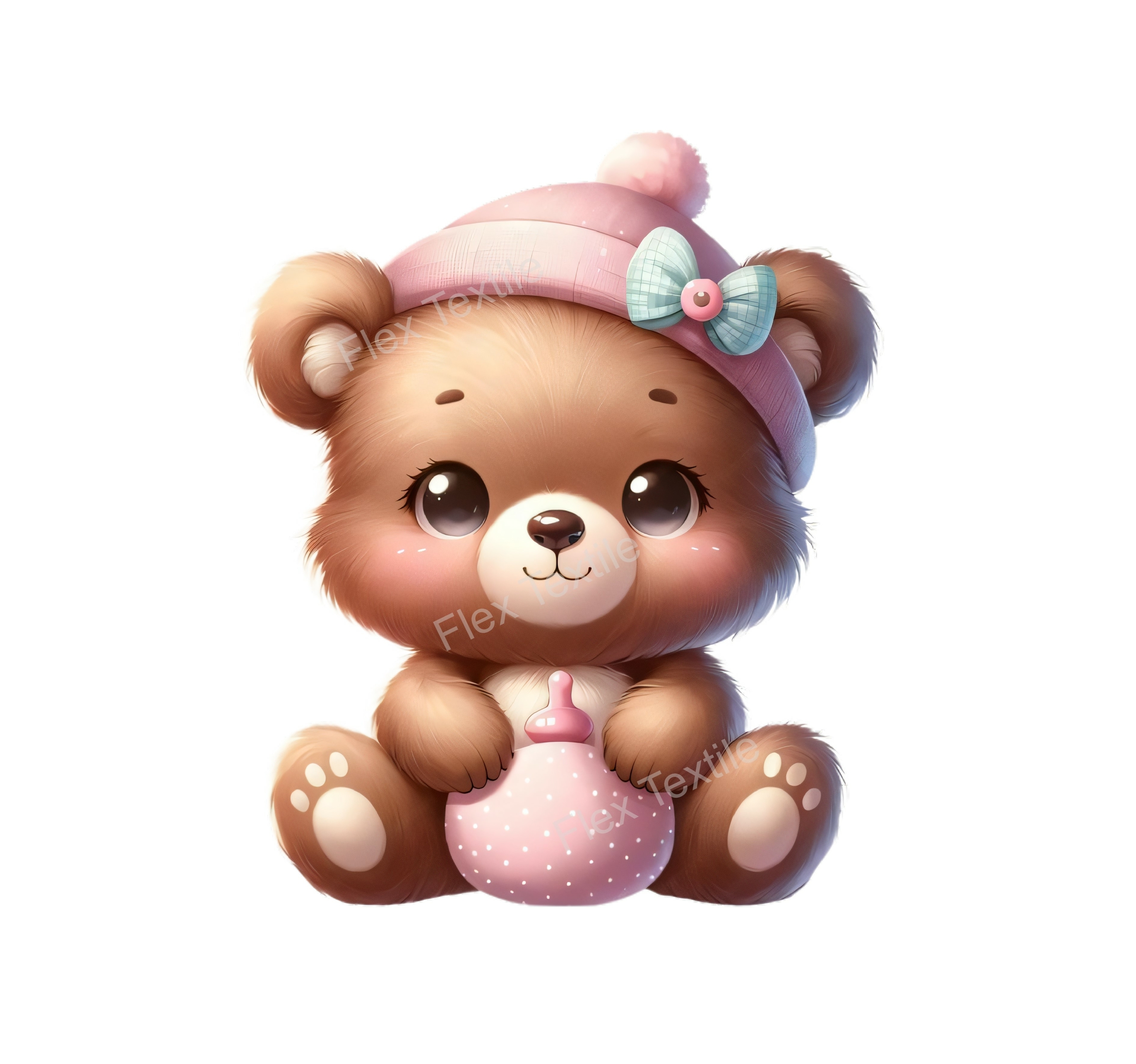 ourson bonnet rose transfert thermocollant impression dtf flex textile