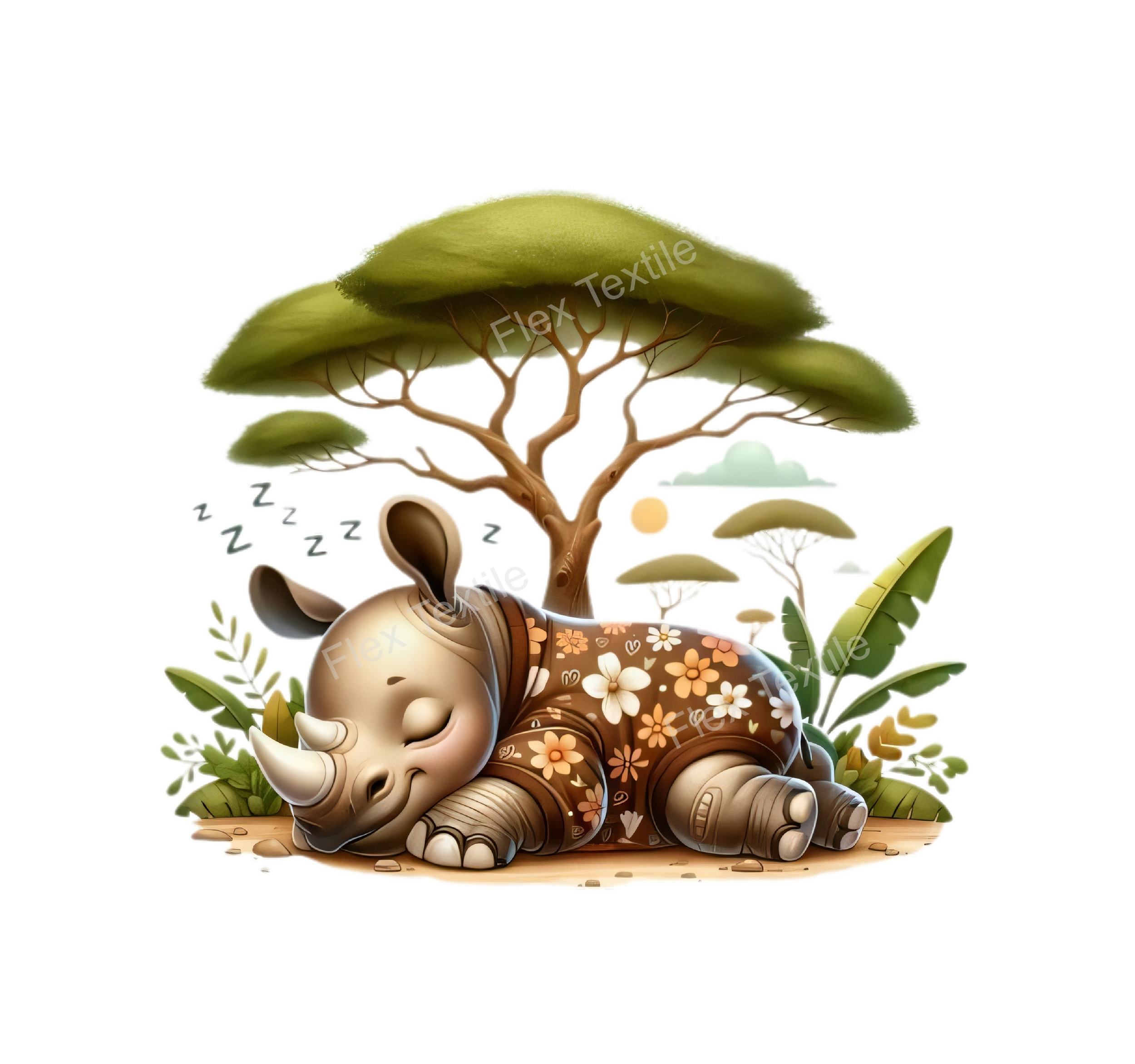 bébé rhinocéros dort transfert thermocollant impression dtf flex textile