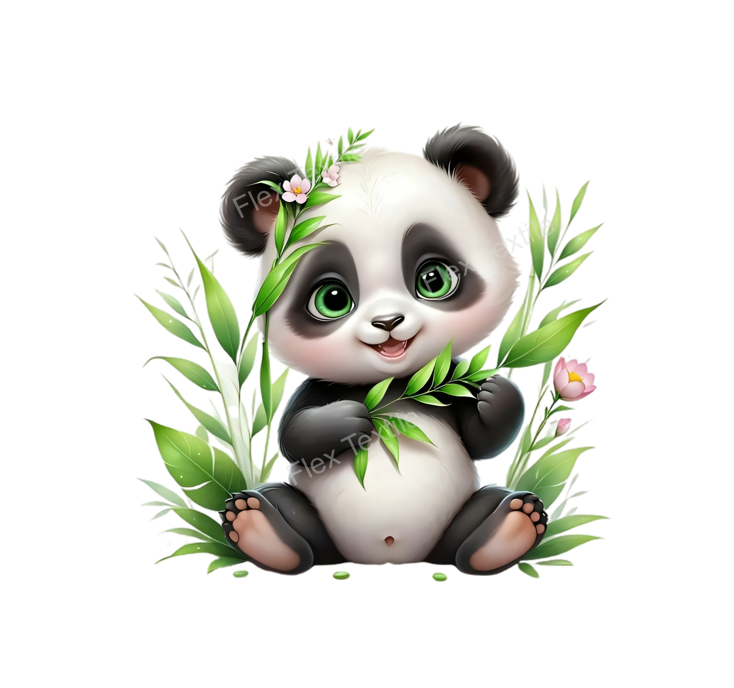 Panda herbes transfert thermocollant impression DTF flex textile