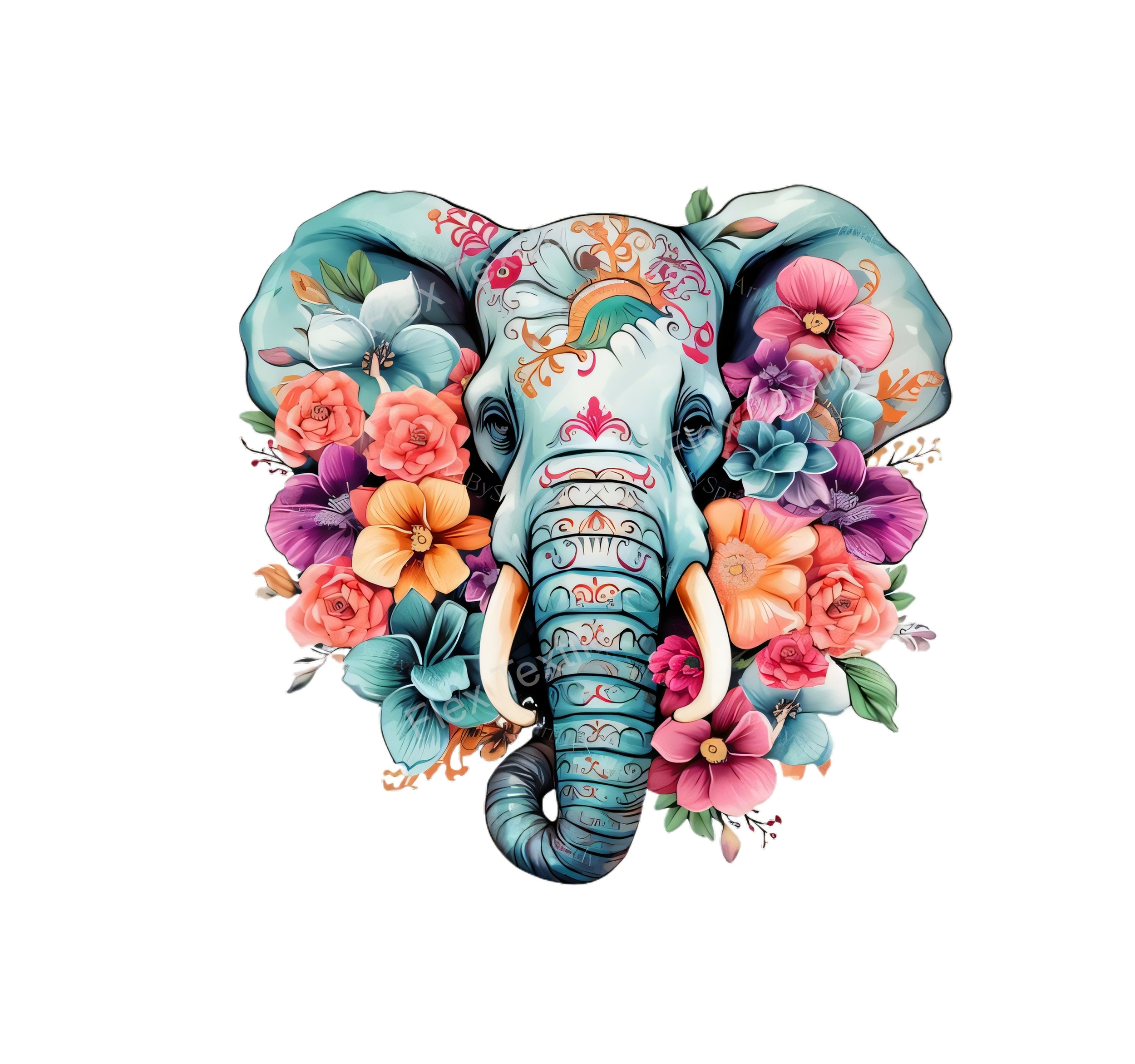 Tete elephant fleurs transfert thermocollant impression DTF flex textile