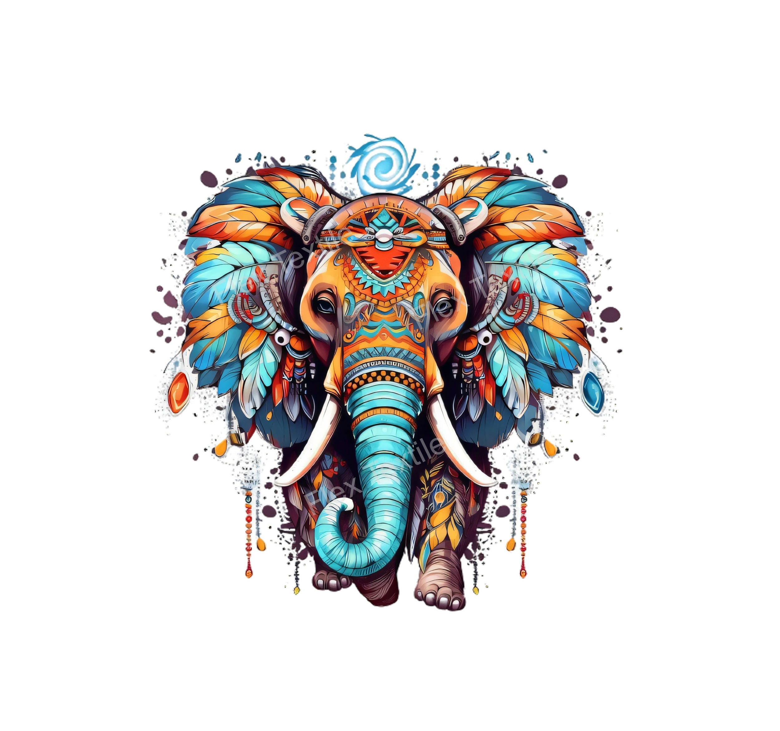 Elephant plumes couleurs transfert thermocollant impression DTF flex textile