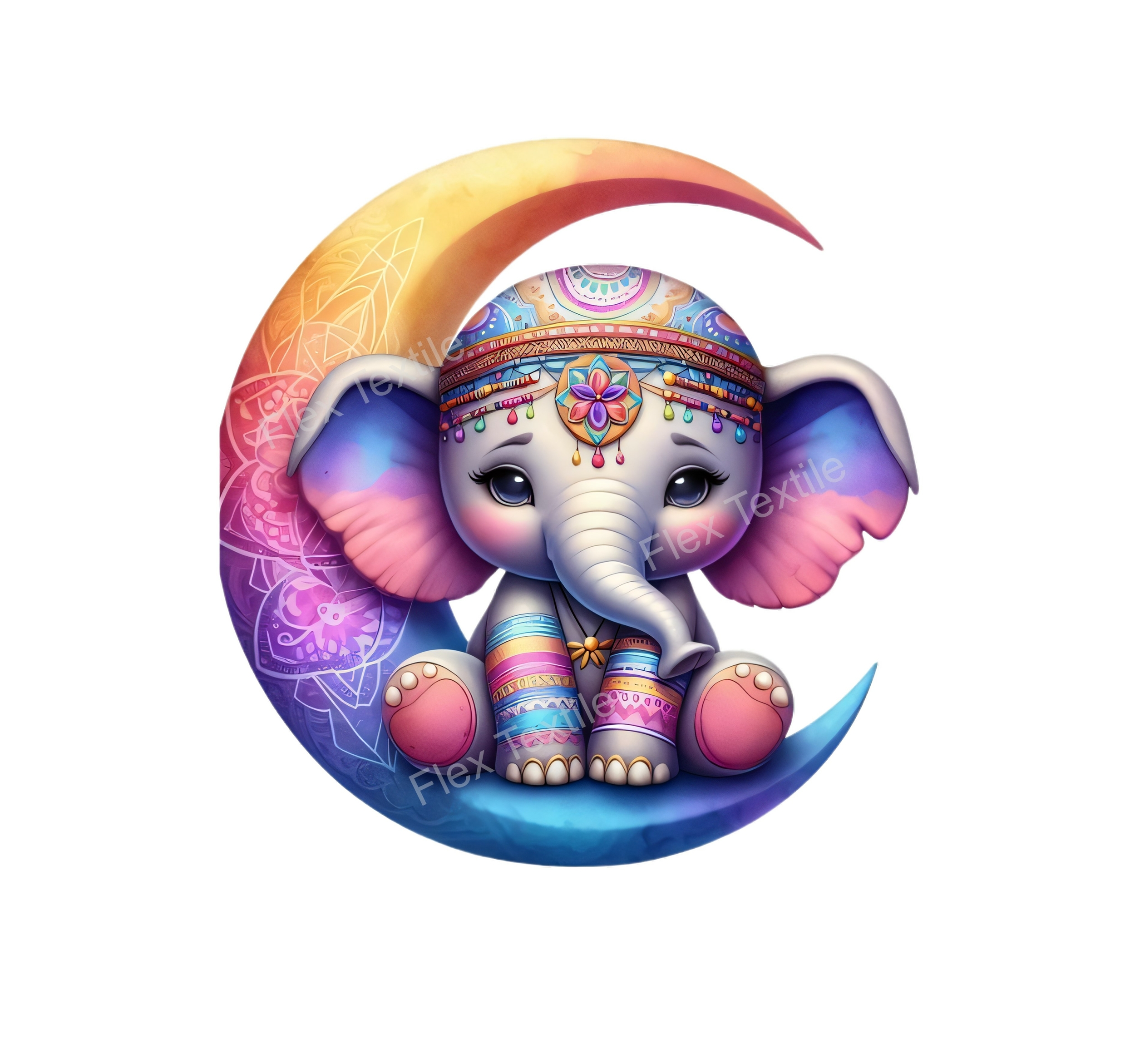 Elephant lune transfert thermocollant impression DTF flex textile
