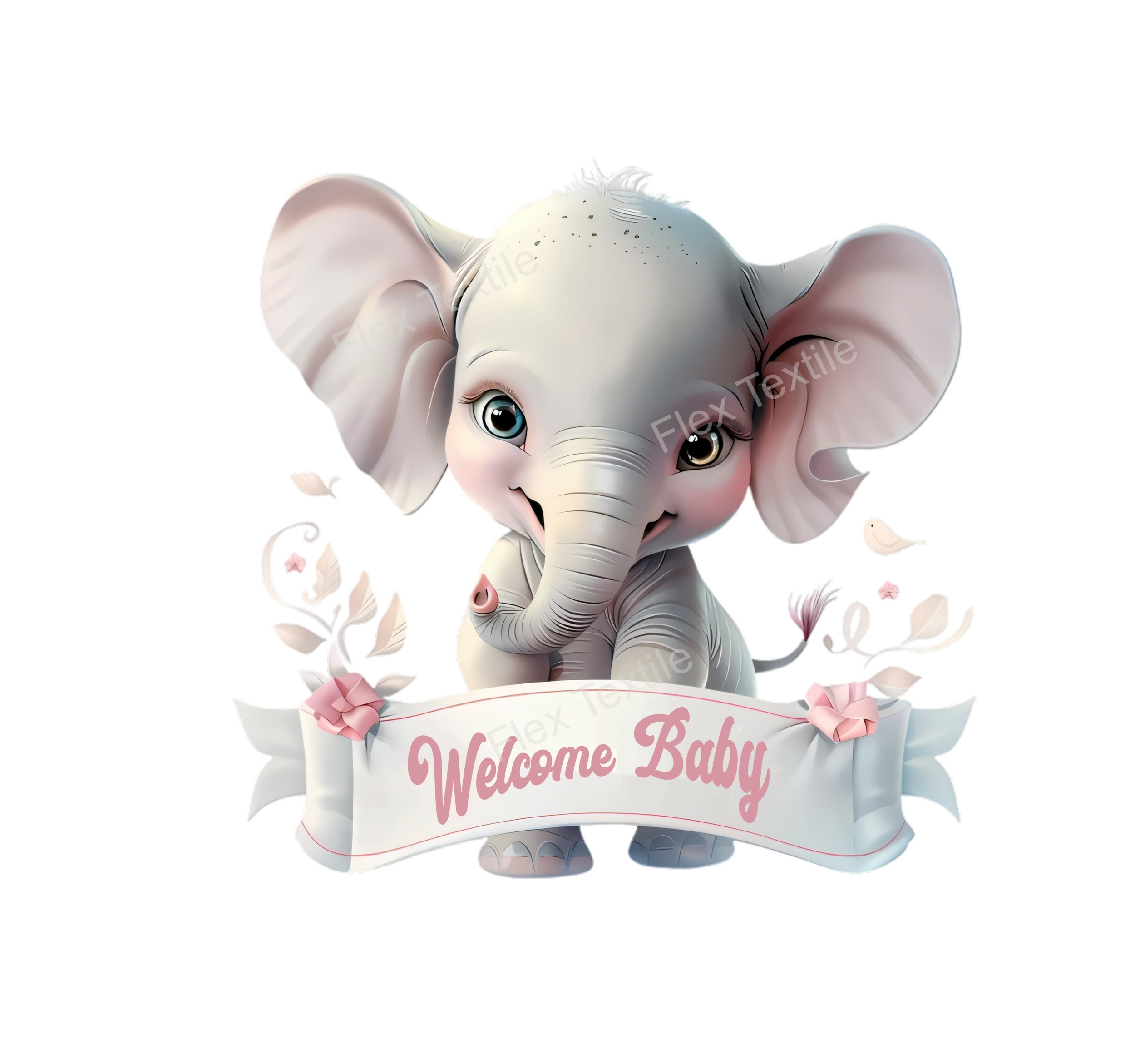 Elephant welcome baby fille transfert thermocollant impression DTF flex textile