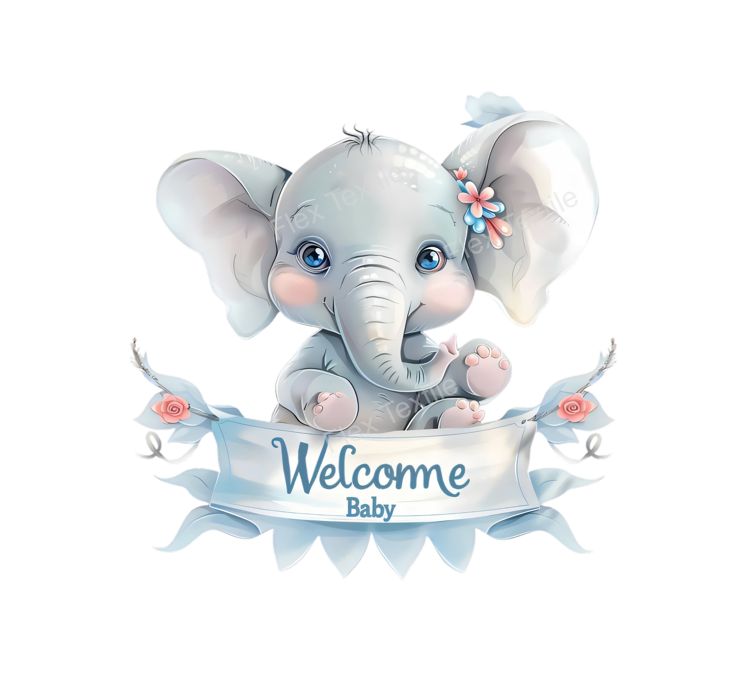 Elephant welcome baby garçon transfert thermocollant impression DTF flex textile
