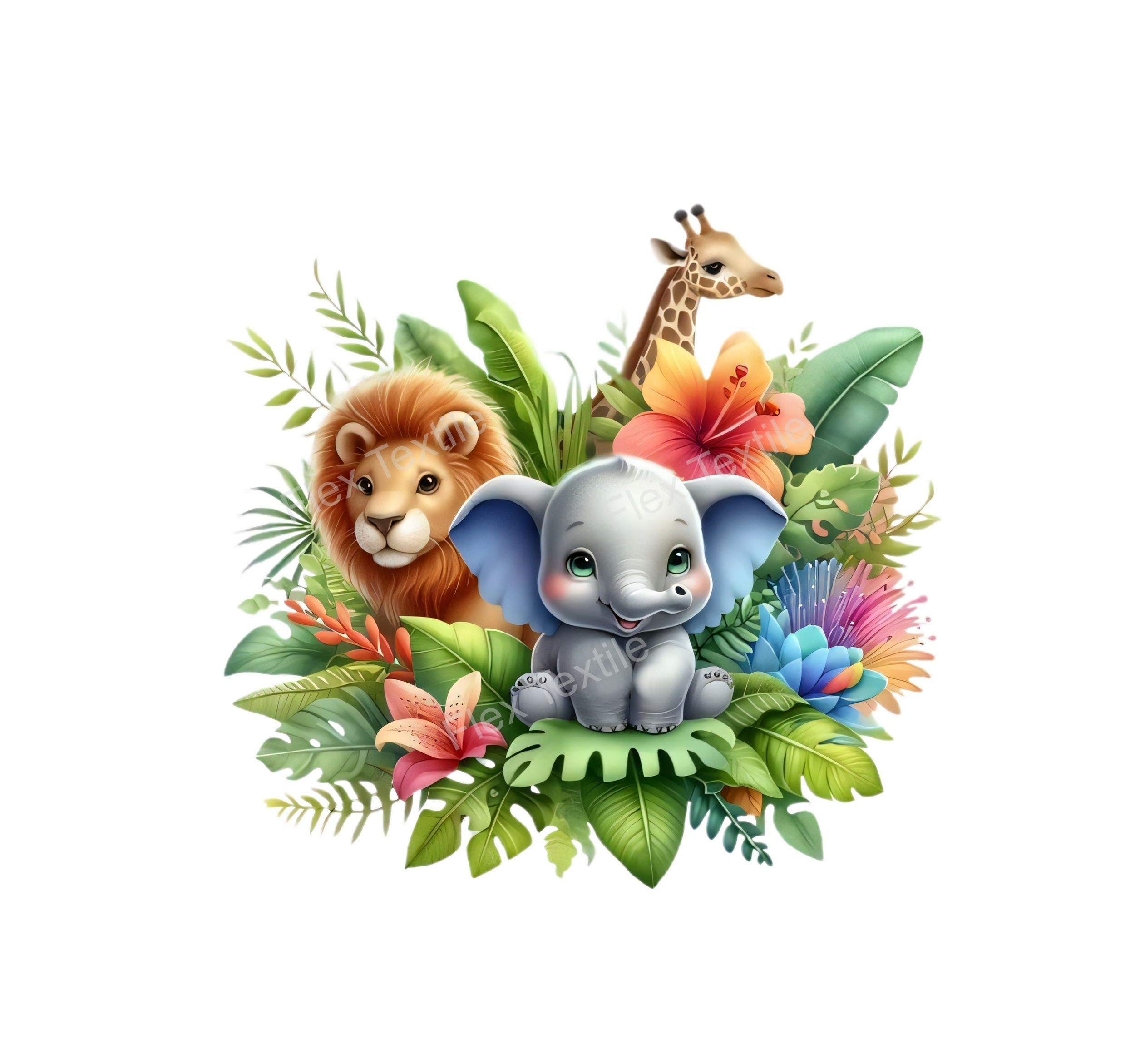 Elephant lion girafe fleurs transfert thermocollant impression DTF flex textile