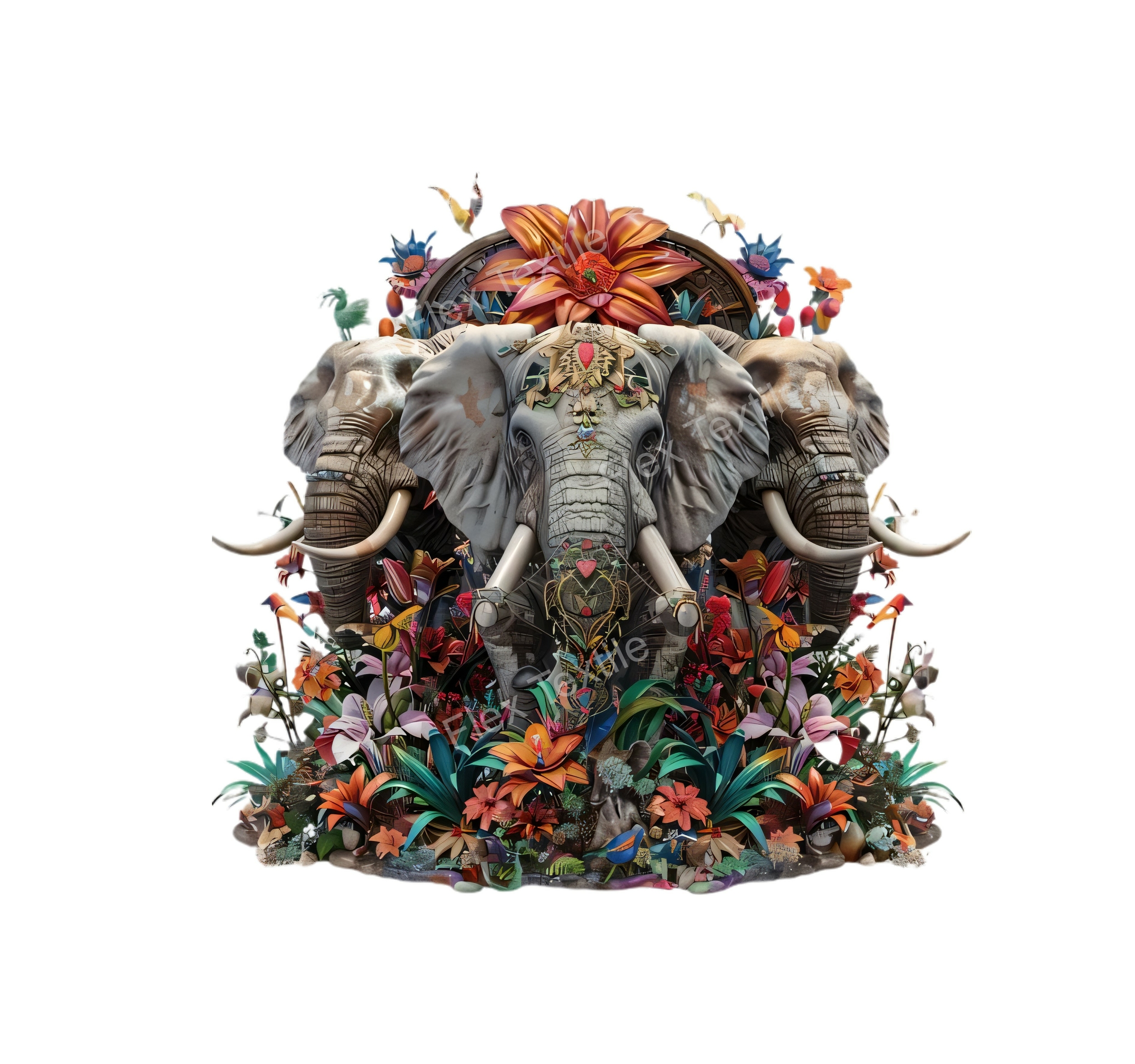 Trois elephants transfert thermocollant impression DTF flex textile