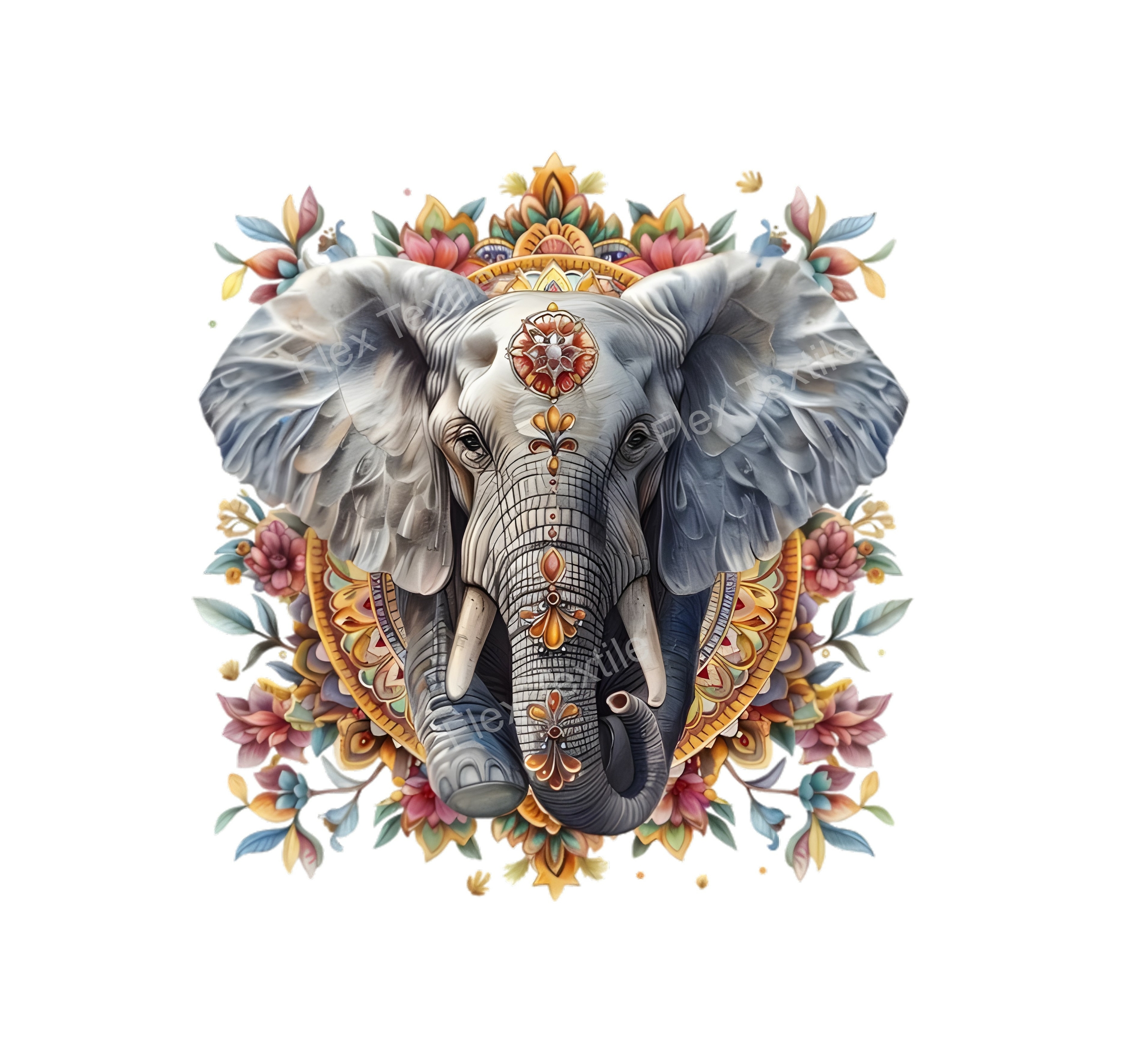 Elephant fleurs bijoux transfert thermocollant impression DTF flex textile