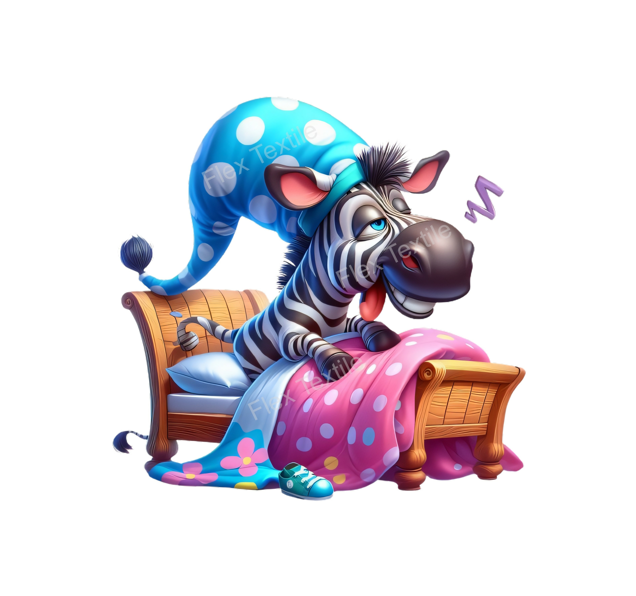 Zebre lit humour transfert thermocollant impression DTF flex textile