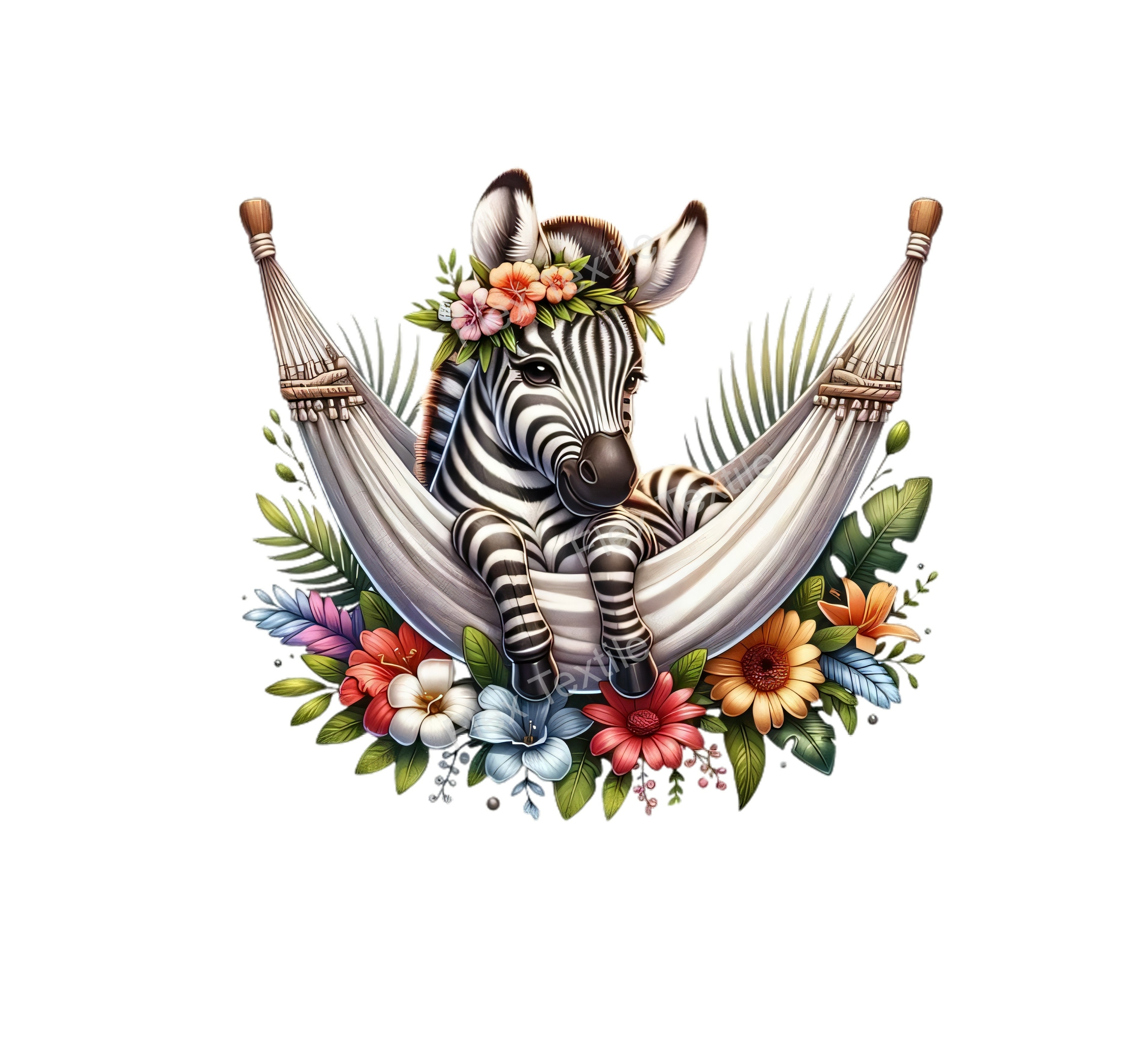 zebre hamac fleurs transfert thermocollant impression DTF flex textile