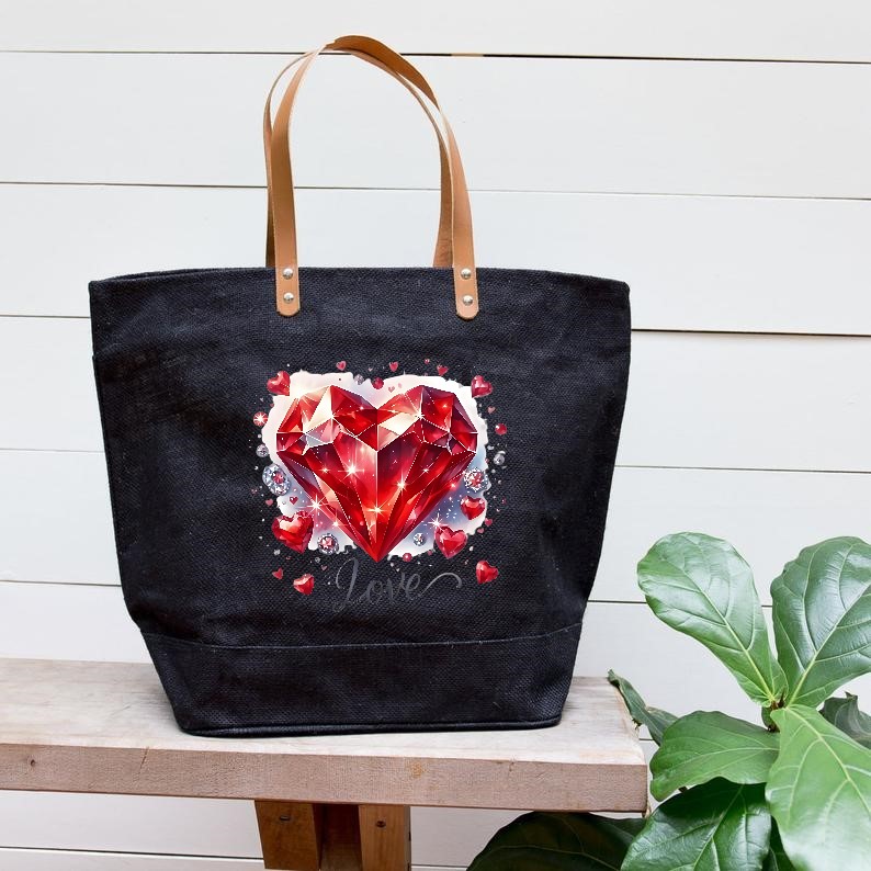 Cristal Coeur Love Transfert thermocollant Impression DTF Flex Textile sac shopping main sport course plage