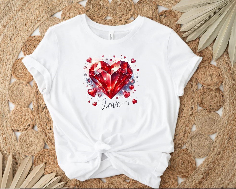 Cristal Coeur Love Transfert thermocollant Impression DTF Flex Textile t-shirt débardeur sweat pull femme homme enfant