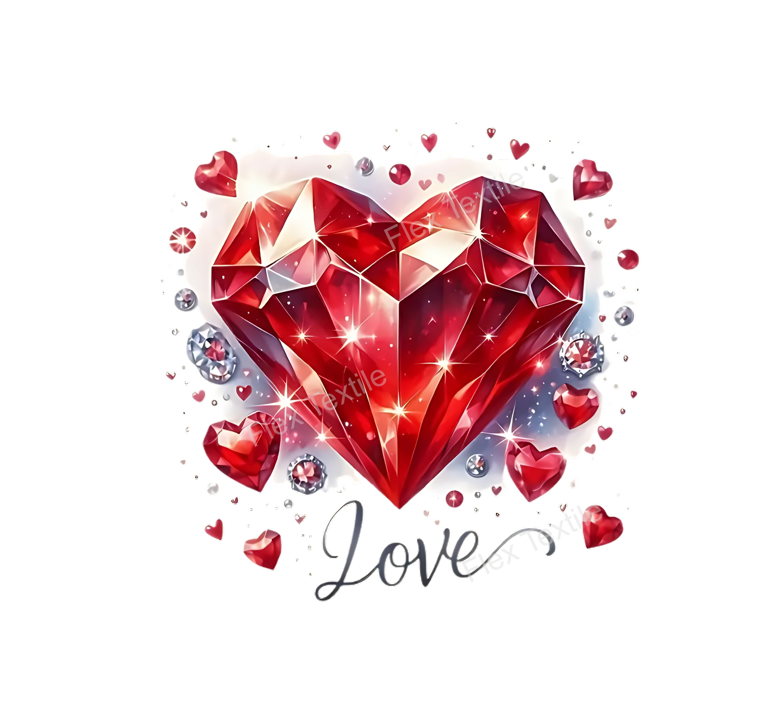 Cristal Coeur Love Transfert thermocollant Impression DTF Flex Textile