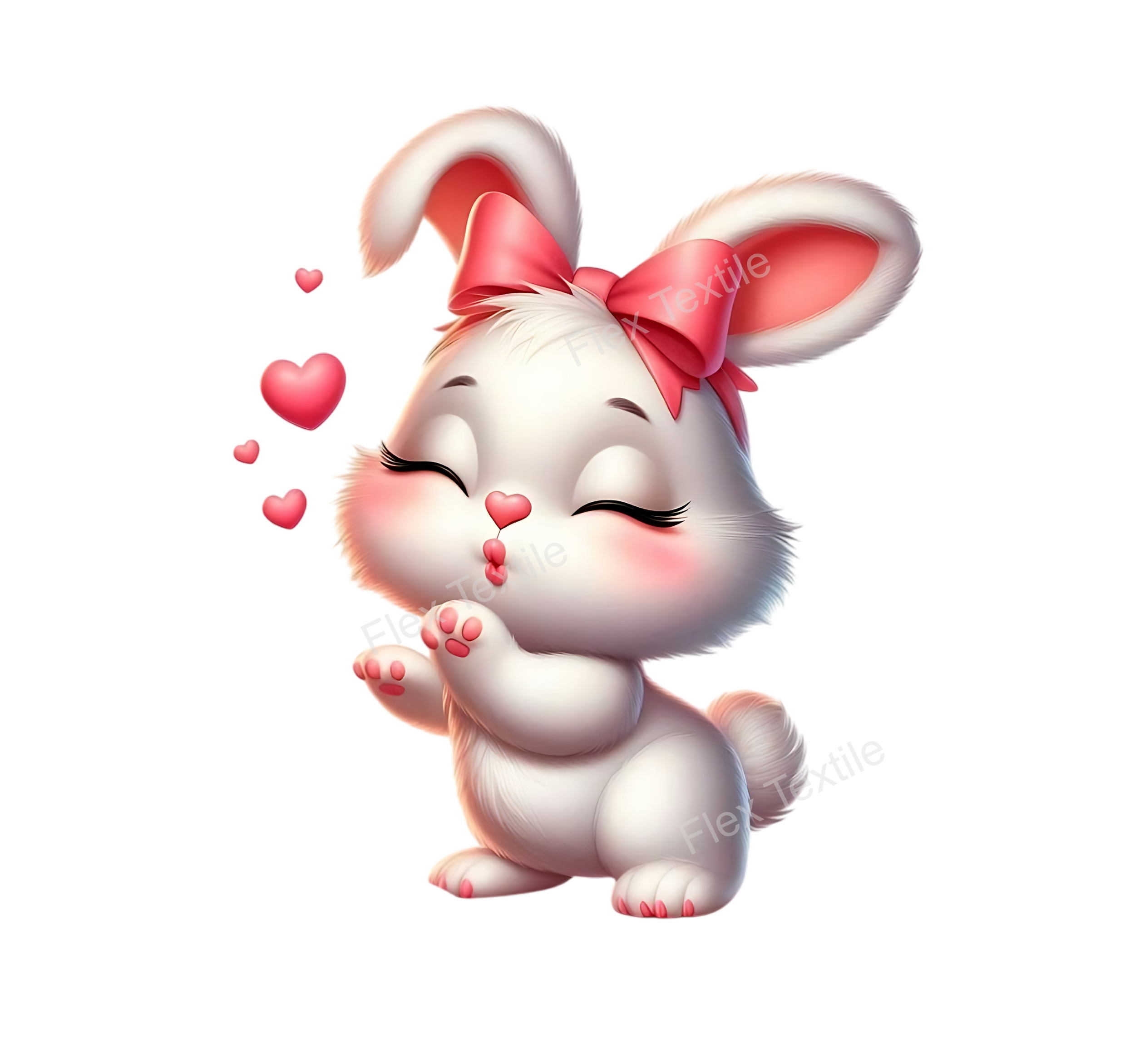 lapin bisous coeurs tranfert thermocollant impression dtf flex textile