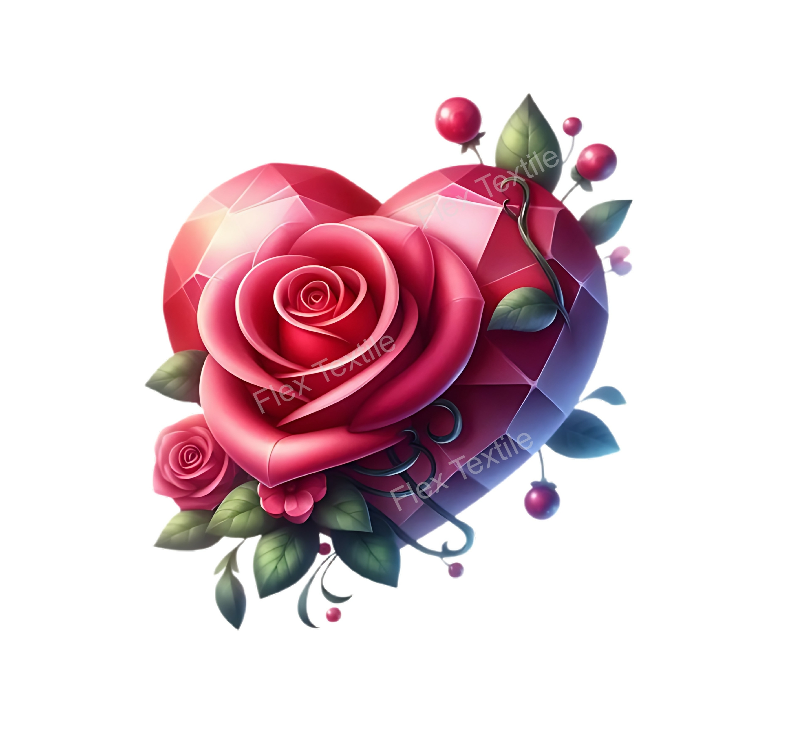 Coeur Fleurs Roses Transfert Thermocollant impression dtf flex textile