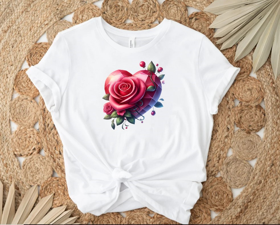 Coeur Fleurs Roses Transfert Thermocollant impression dtf flex textile t-shirt femme homme enfant débardeur top