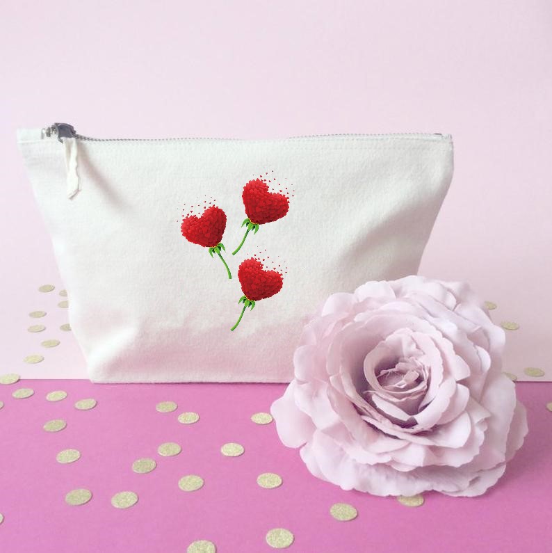 Fleurs Formes Coeurs transfert thermocollant impression dtf flex textile sac trousse shopping maquillage make-up école