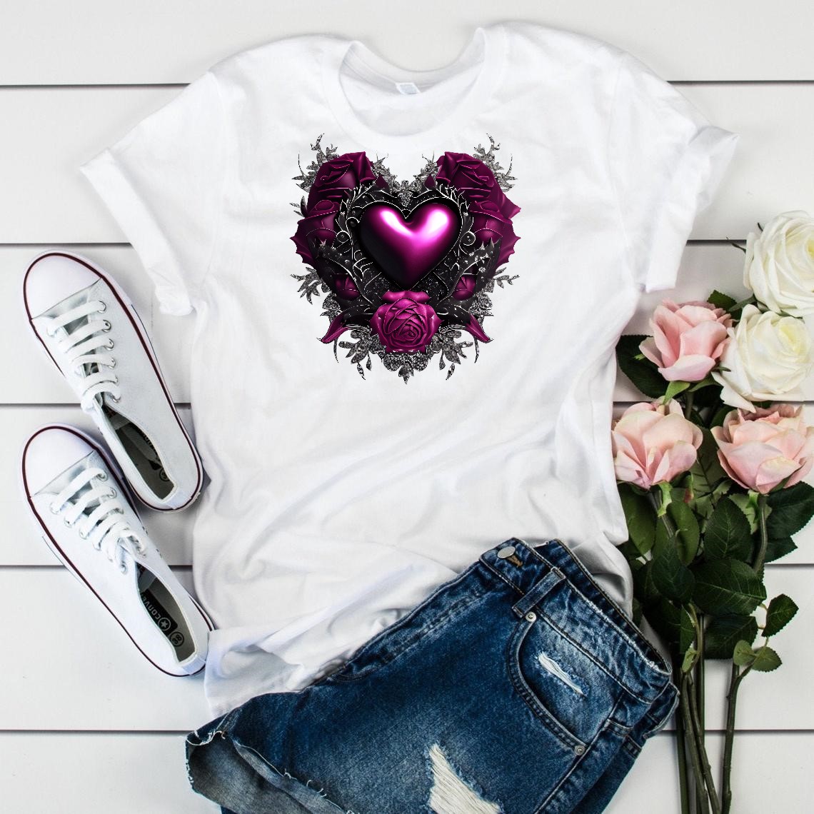Coeur Gothique Violet Fleurs transfert themrocollant impression dtf flex textile t-shirt femme homme enfant débardeur top (1)
