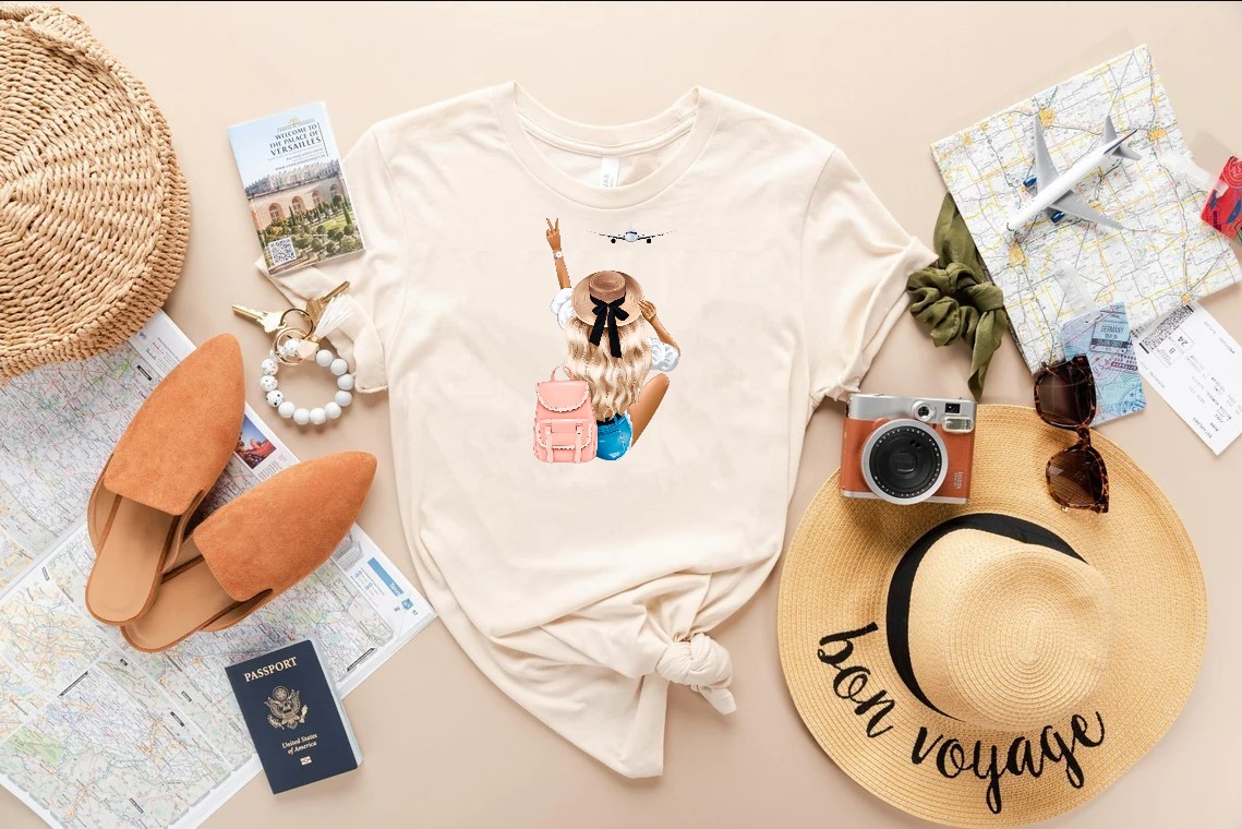 Femme Avion Voyage transfert thermocollant impression dtf flex textile tshirt femme homme enfant débardeur top
