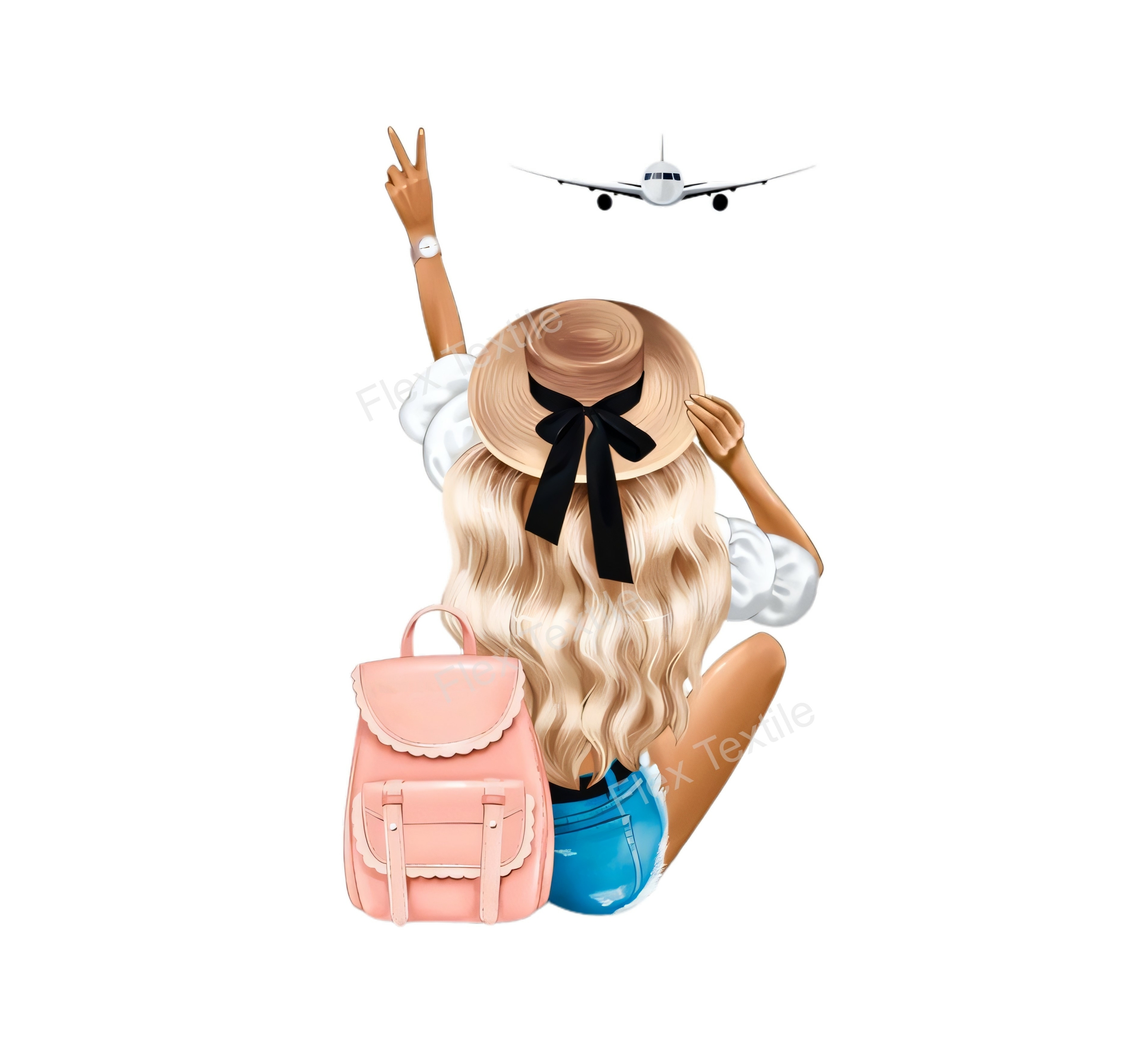 Femme Avion Voyage transfert thermocollant impression dtf flex textile