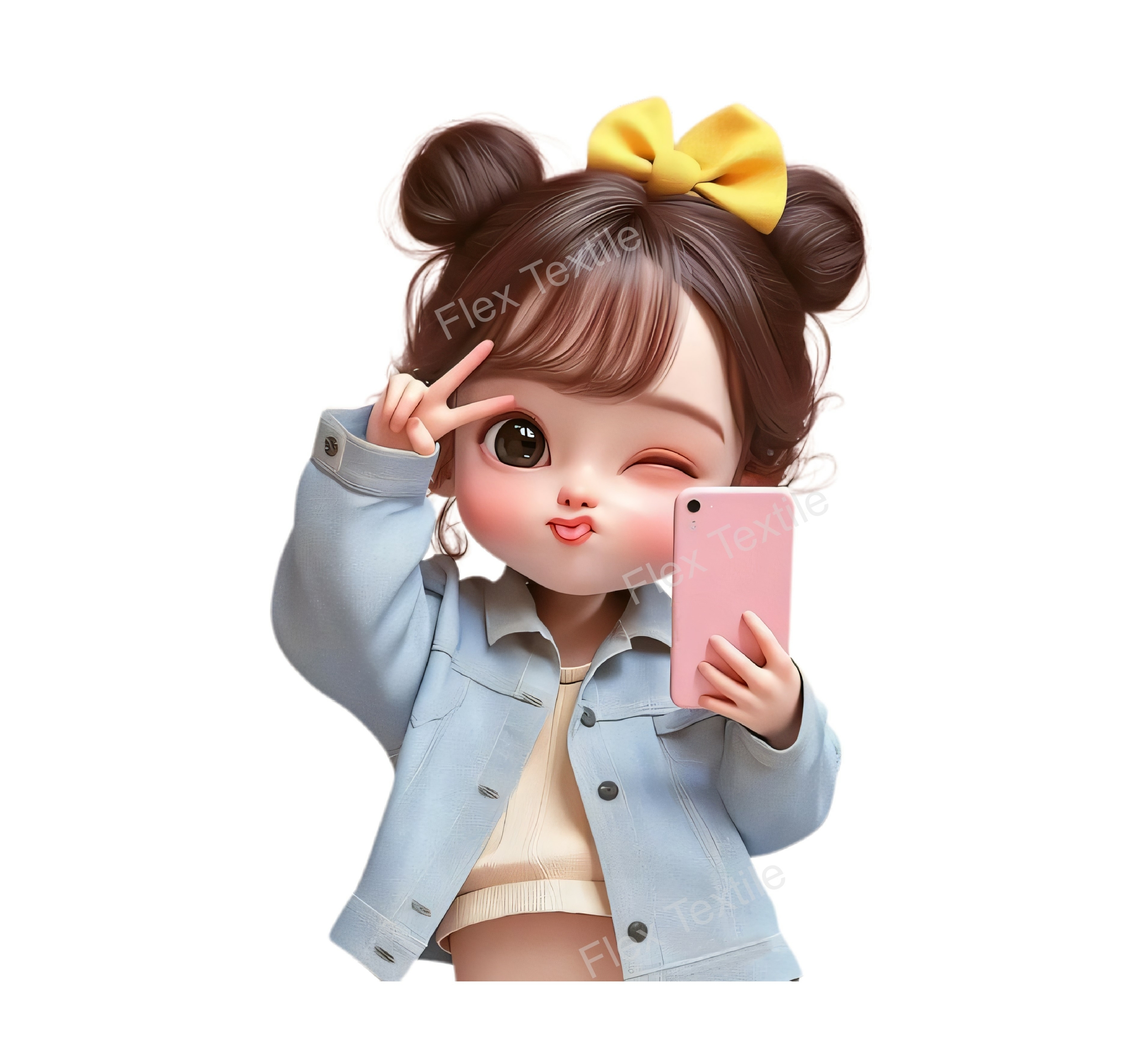 jeune fille téléphone selfie transfert thermocollant impression dtf flex textile
