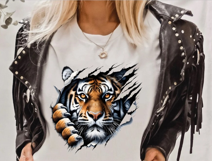 Tigre Déchiré transfert thermocollant impression dtf t-shirt femme homme enfant débardeur top sweat