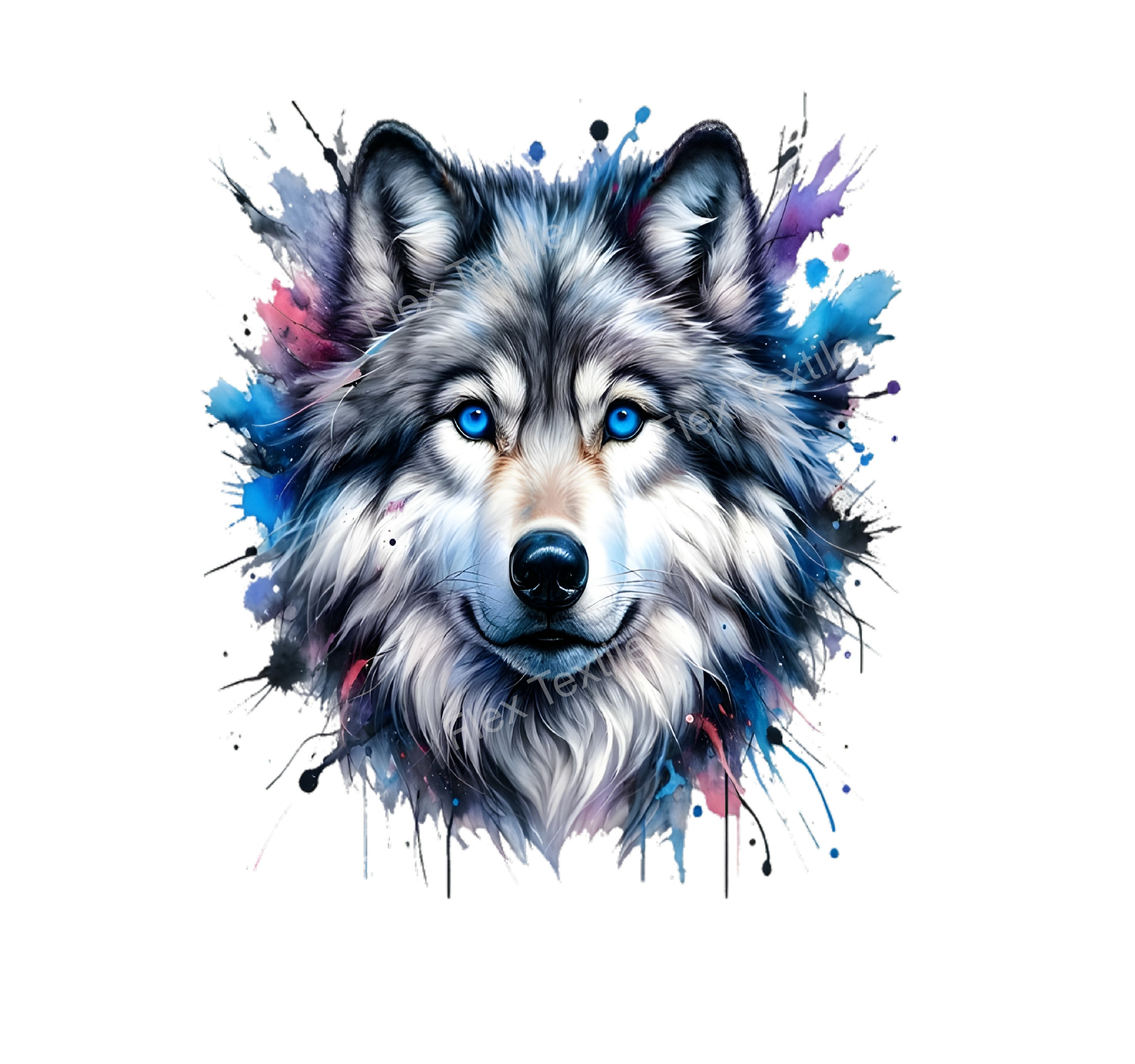 Loup Yeux Bleus Transfert Thermocollant Impression DTF Flex Textile