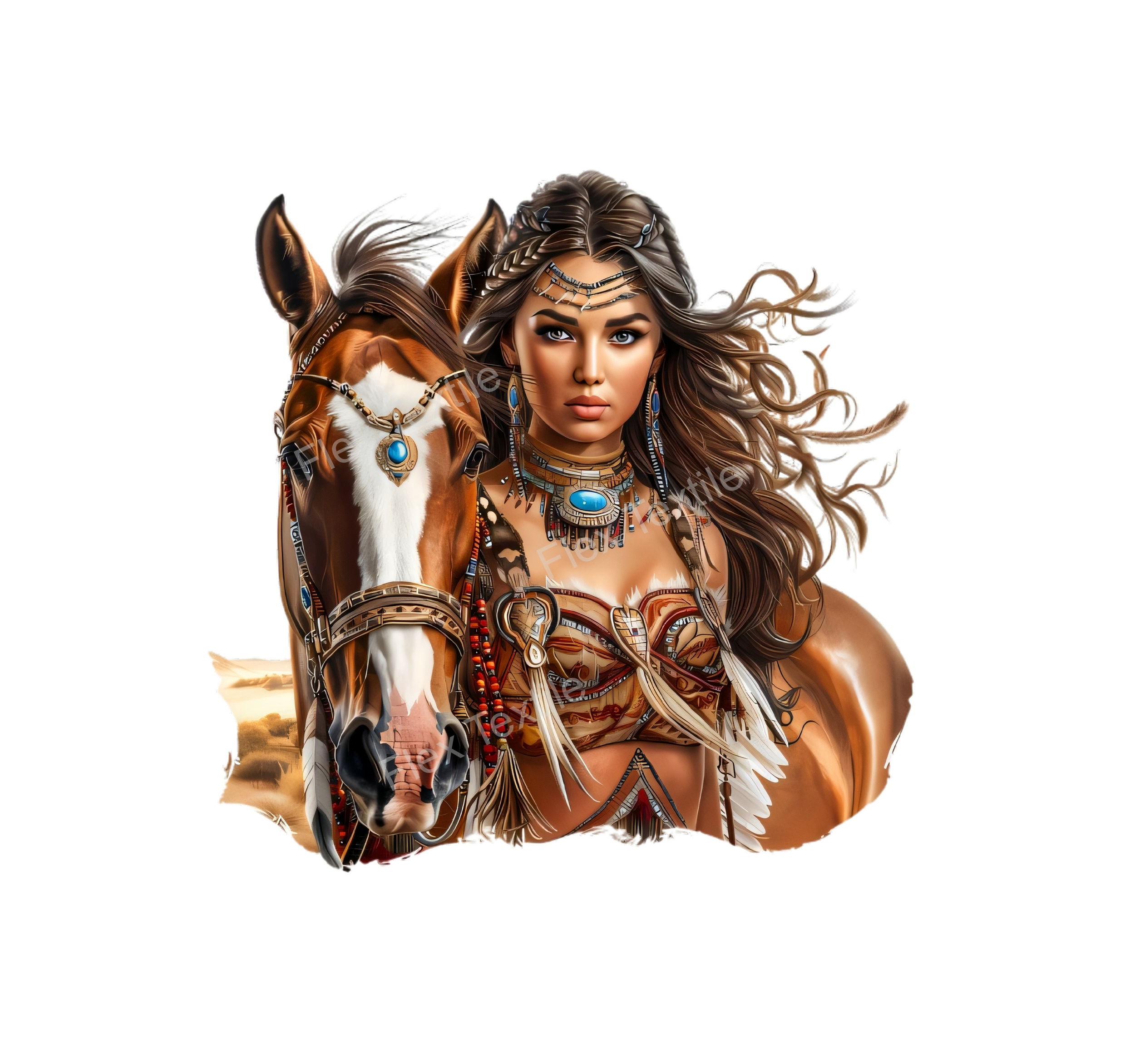 Femme Amérindienne Cheval transfert thermocollant impression dtf flex textile