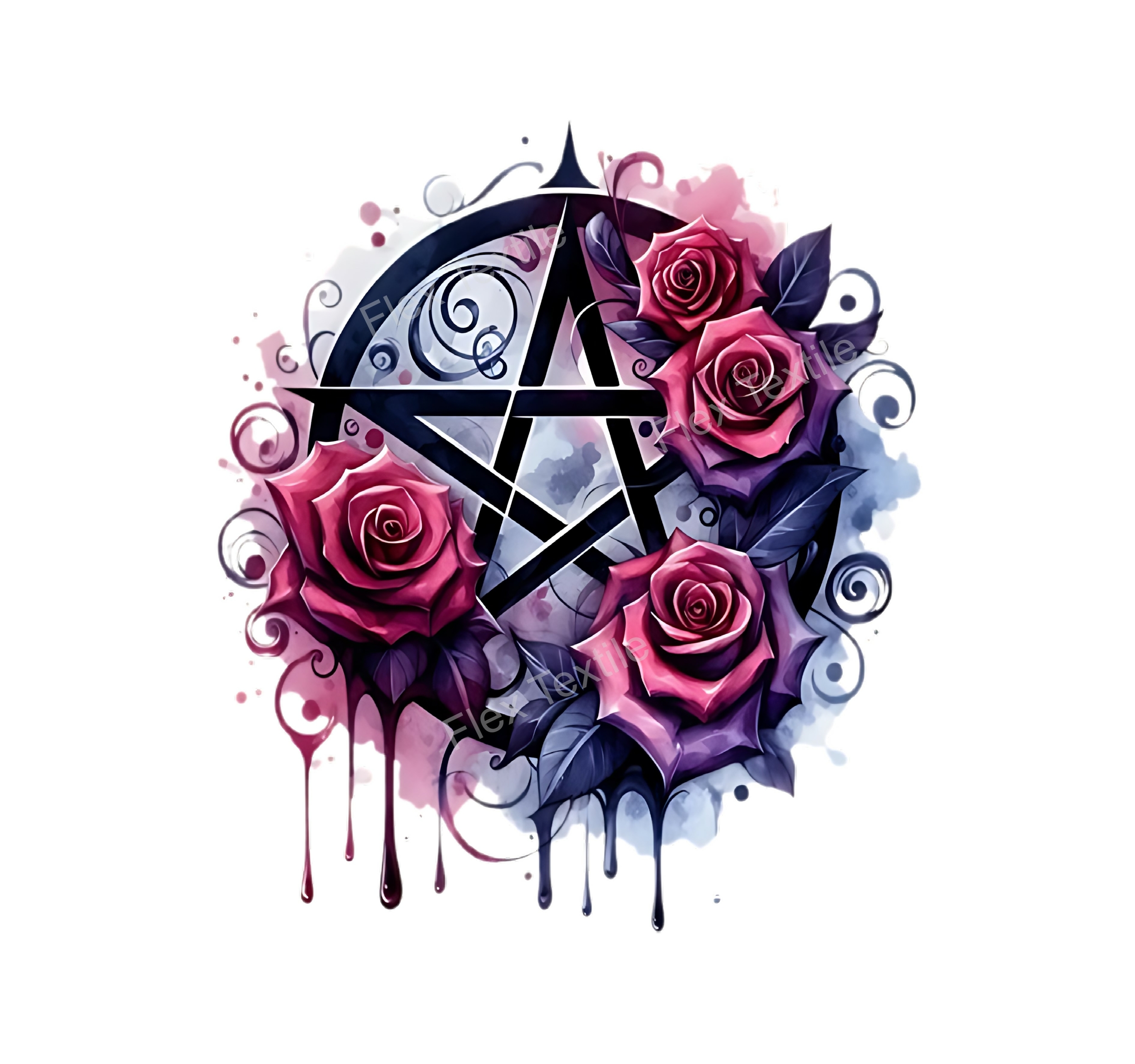 pentacle fleurs roses transfert thermocollant impression dtf flex textile