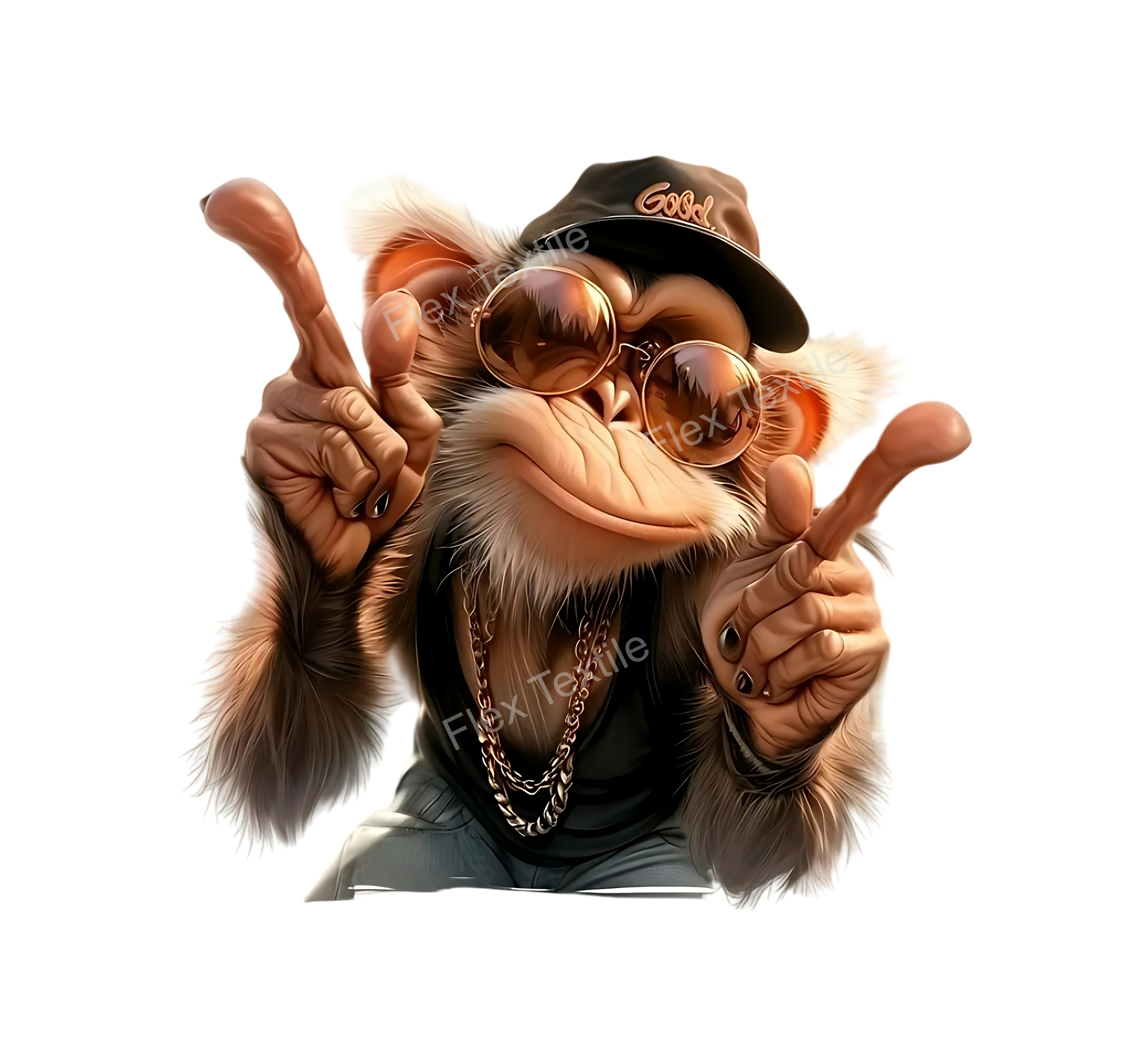 Monkey Casquette Lunettes Transfert thermocollant impression dtf flex textile