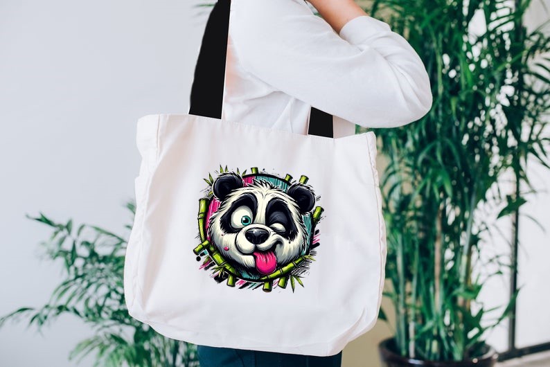 Tête Panda Grimace Transfert thermocollant impression dtf flex textile sac shopping main sport plage déco