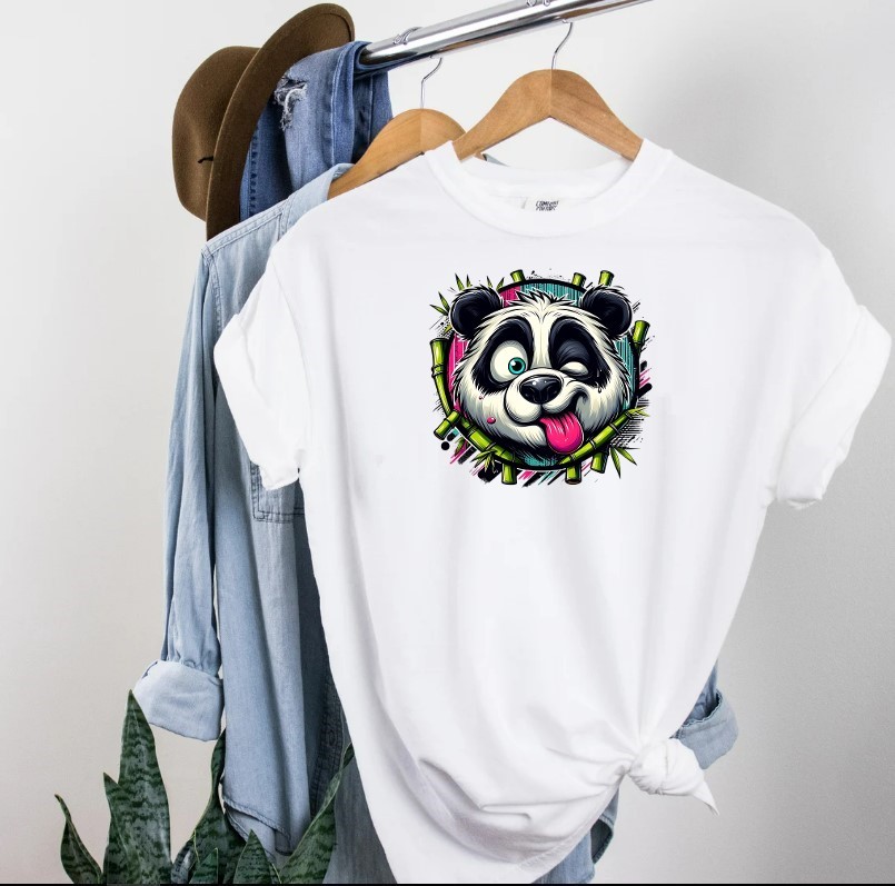 Tête Panda Grimace Transfert thermocollant impression dtf flex textile t-shirt femme enfant homme sweat top débardeur