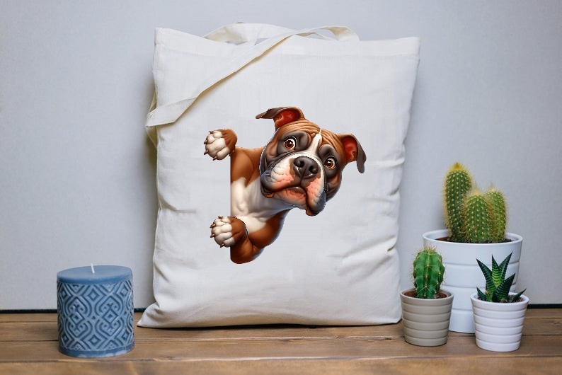 chien caché transfert thermocollant impression dtf flex textile sac shopping course main plage sport