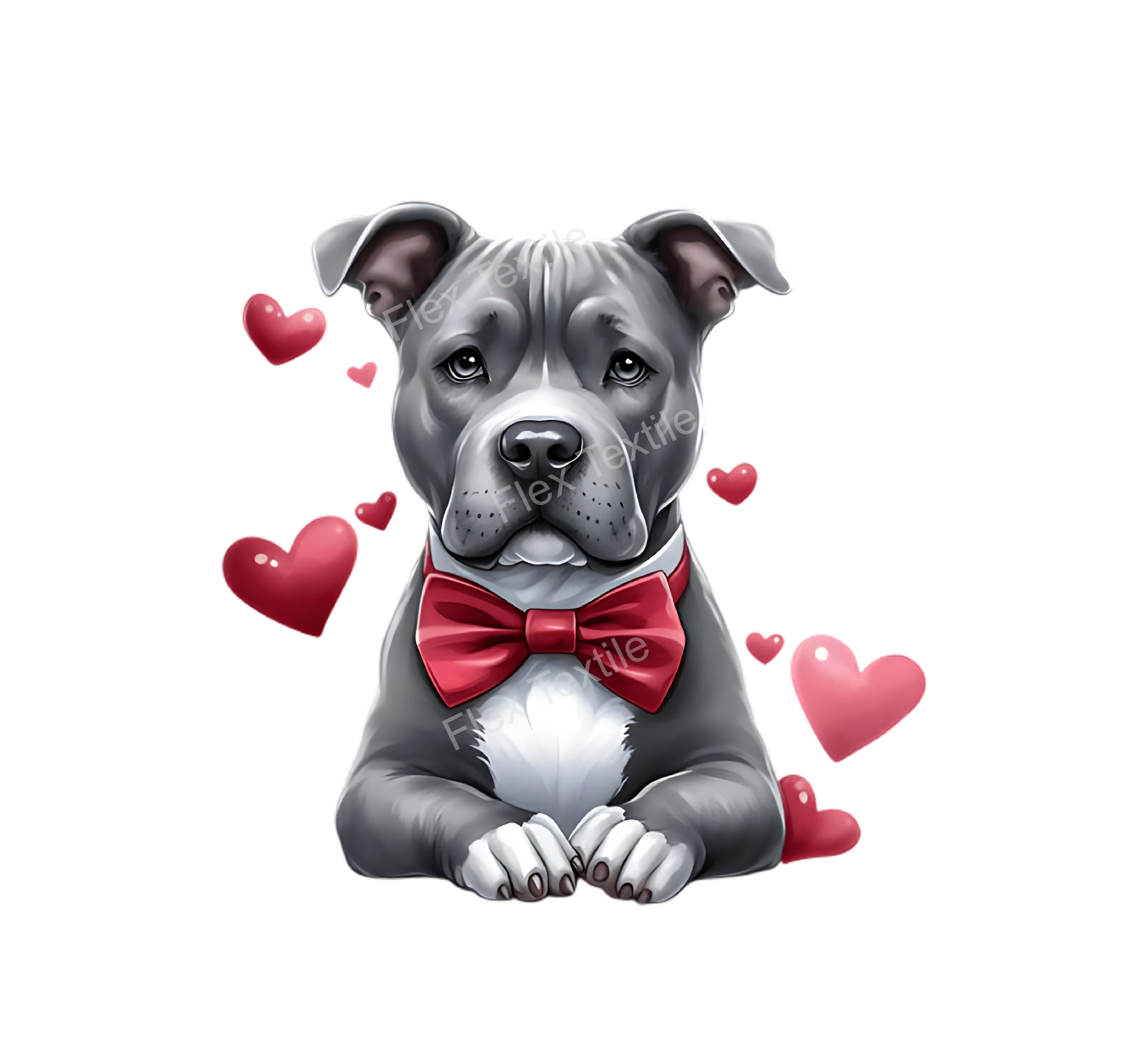Chien allongée coeurs transfert thermocollant impression dtf flex textile