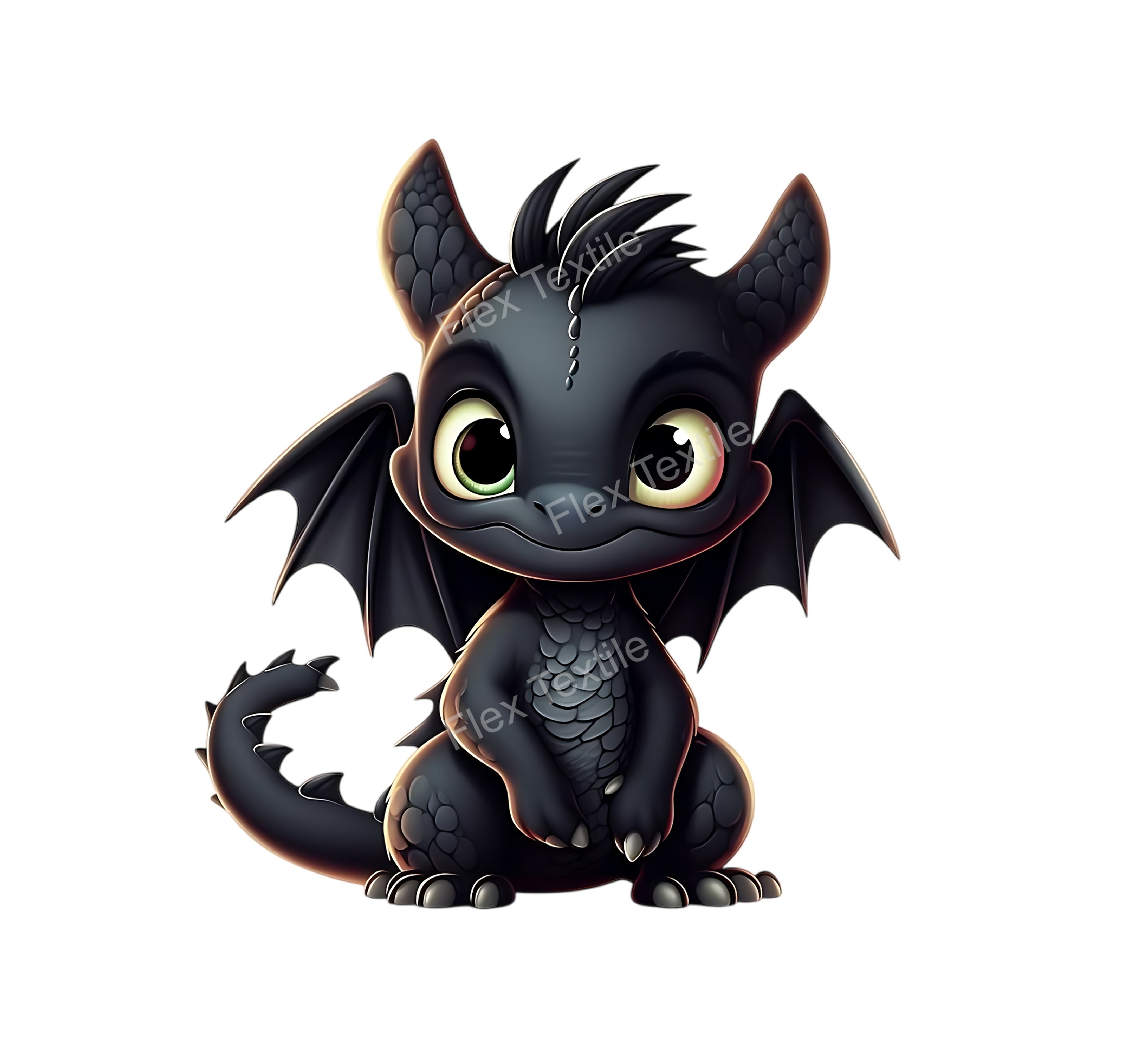 petit dragon noir transfert thermocollant impression dtf flex textile