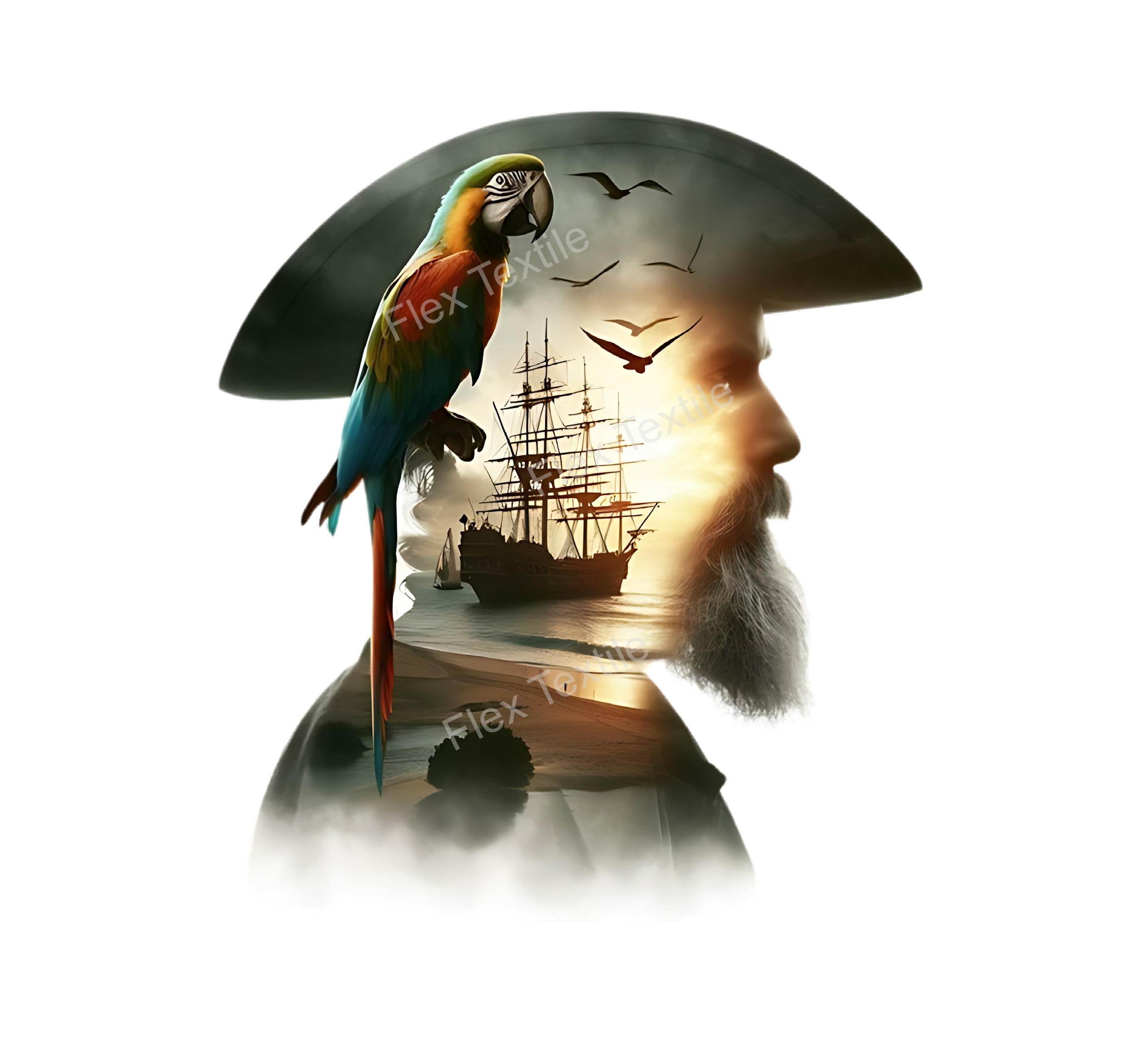 pirate paysage transfert thermocollant impression dtf flex textile