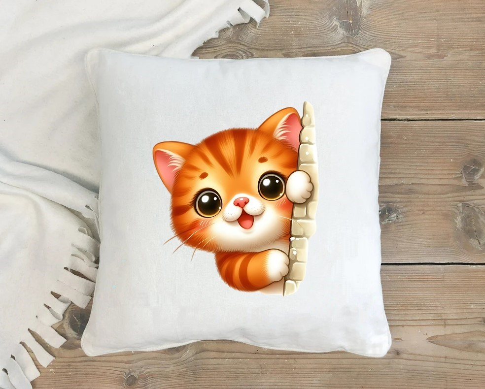 chat mur caché transfert thermocollant impression dtf flex textile oreiller coussin objet accessoire déco