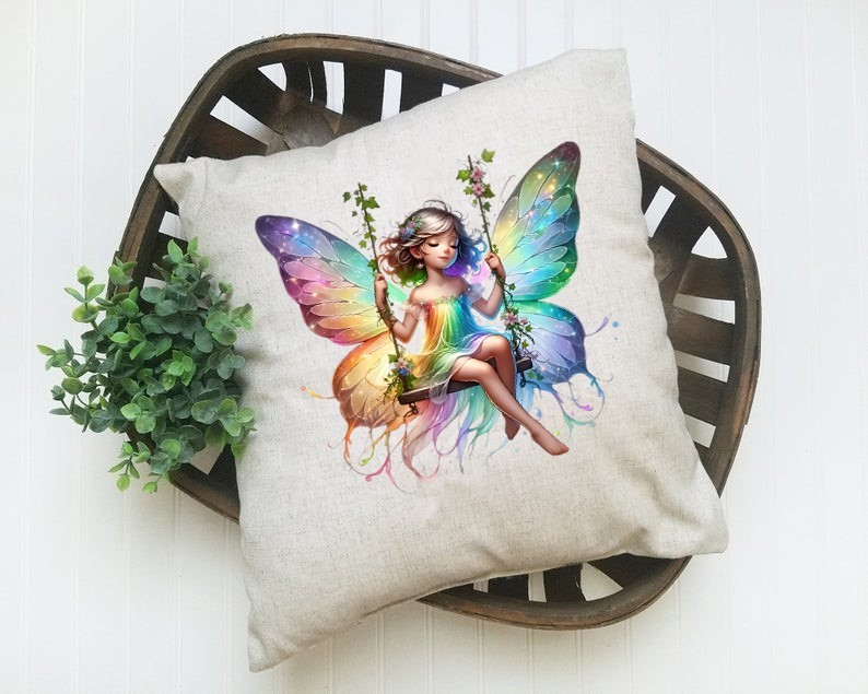 fée balançoire transfert thermocollant impression dtf flex textile coussin oreiller objet accessoire déco