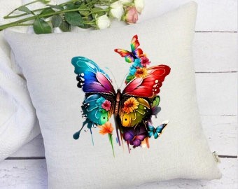 papillons fleurs colorés transfert thermocollant impression dtf flex textile oreiller coussin objet accessoire déco