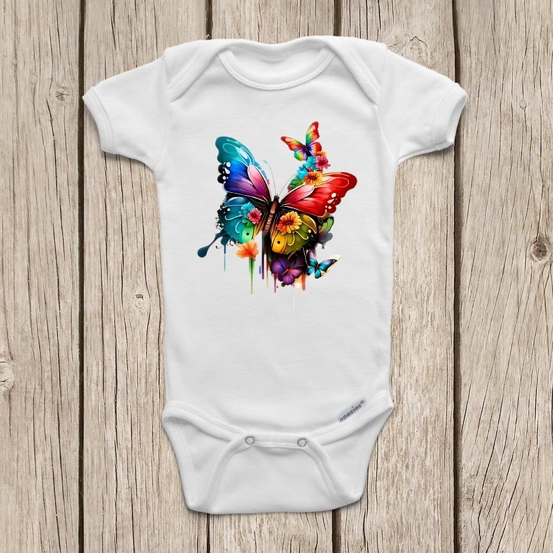 papillons fleurs colorés transfert thermocollant impression dtf flex textile body bébé enfant vêtement accessoire