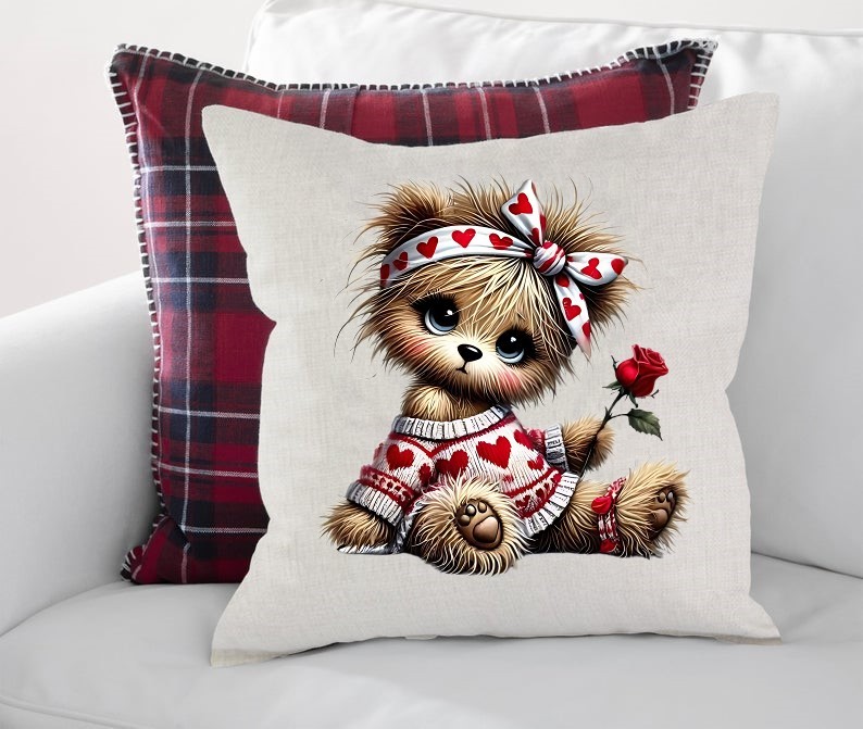 ours coeurs fleur rose transfert thermocollant impression dtf flex textile coussin oreiller