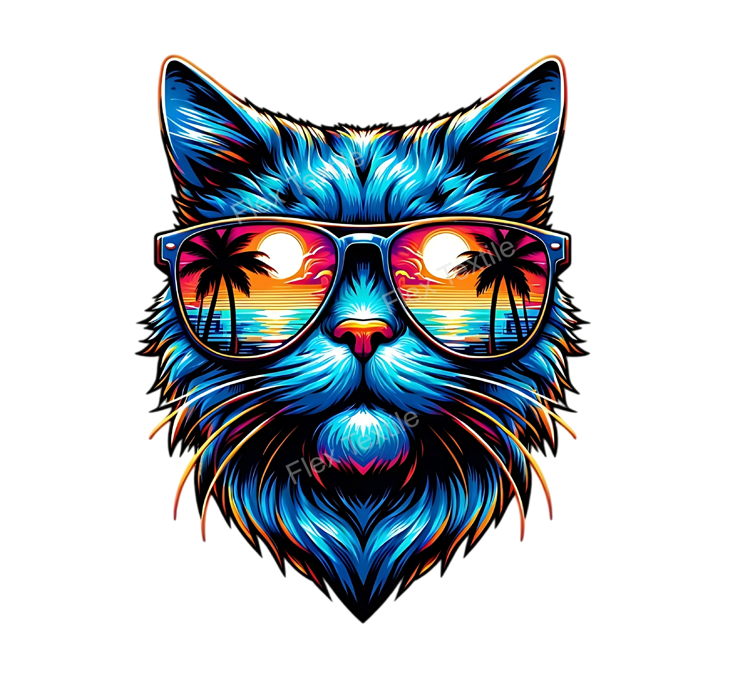 chat lunettes couché soleil transfert thermocollant impression dtf flex textile