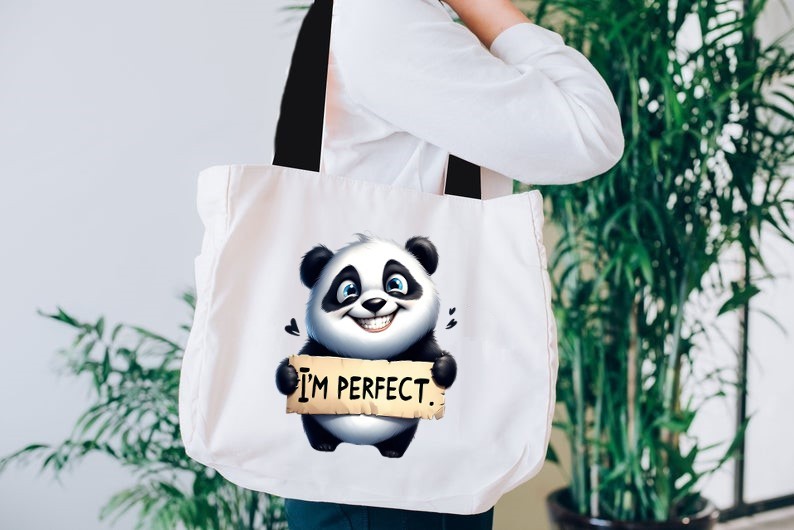 panda perfect transfert thermocollant impression dtf flex textile sac pochette shopping sport main course plage