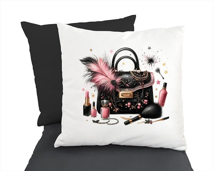 sac maquillage plumes transfert thermocollant impression dtf flex textile accessoire déco objet oreiller coussin