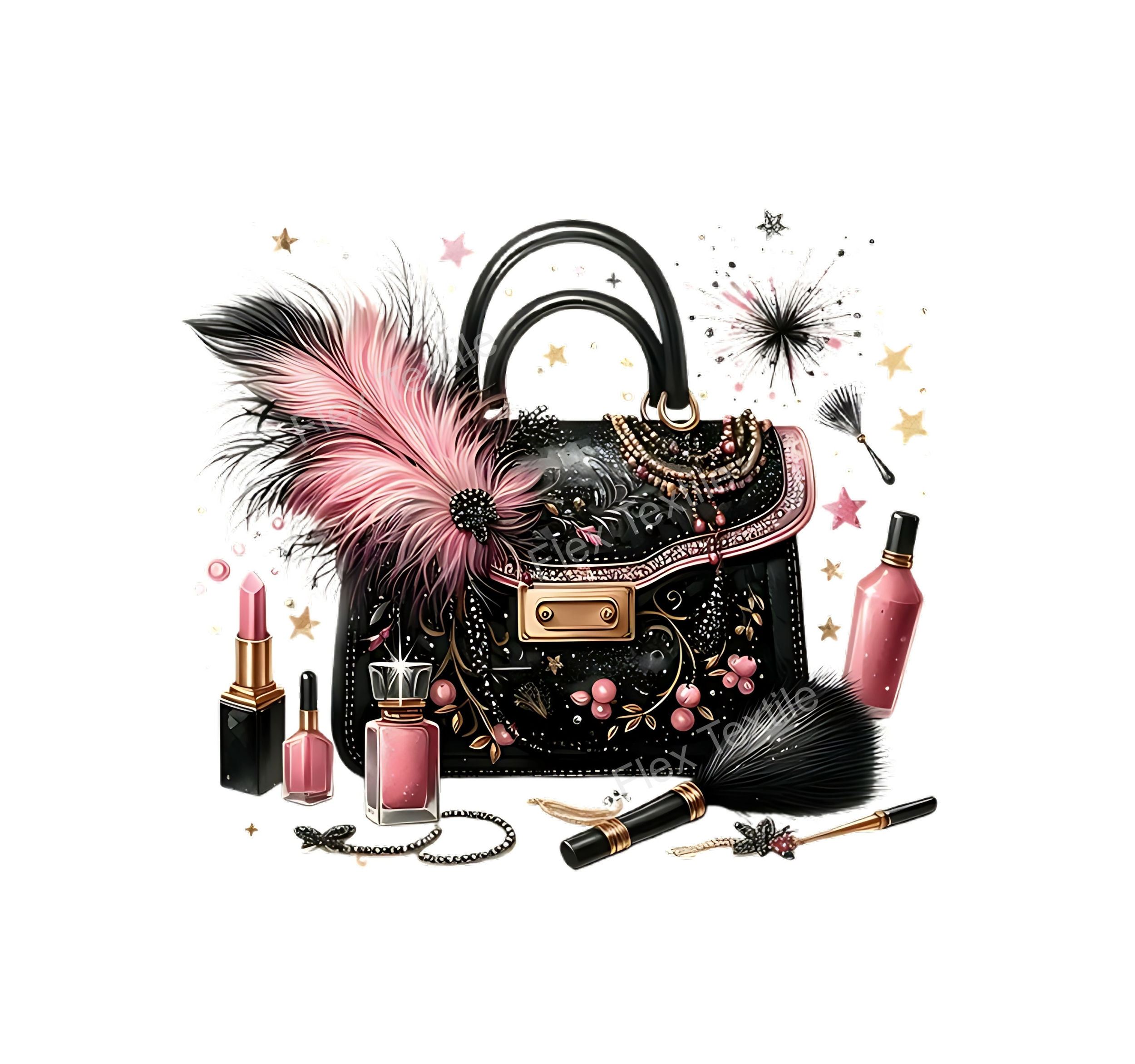 sac maquillage plumes transfert thermocollant impression dtf flex textile