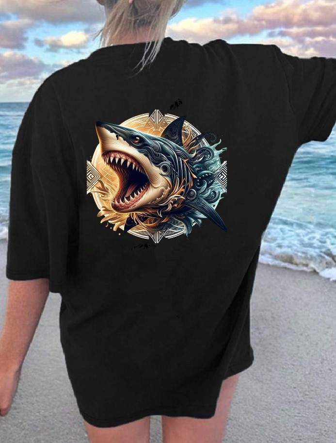 shark motifs transfert thermocollant impression dtf flex textile t-shirt femme homme enfant sweat débardeur top