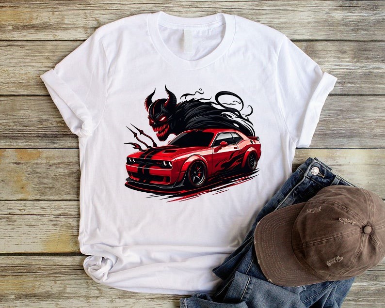 voiture devil transfert thermocollant impression dtf flex textile t-shirt homme femme enfant sweat pull top débardeur